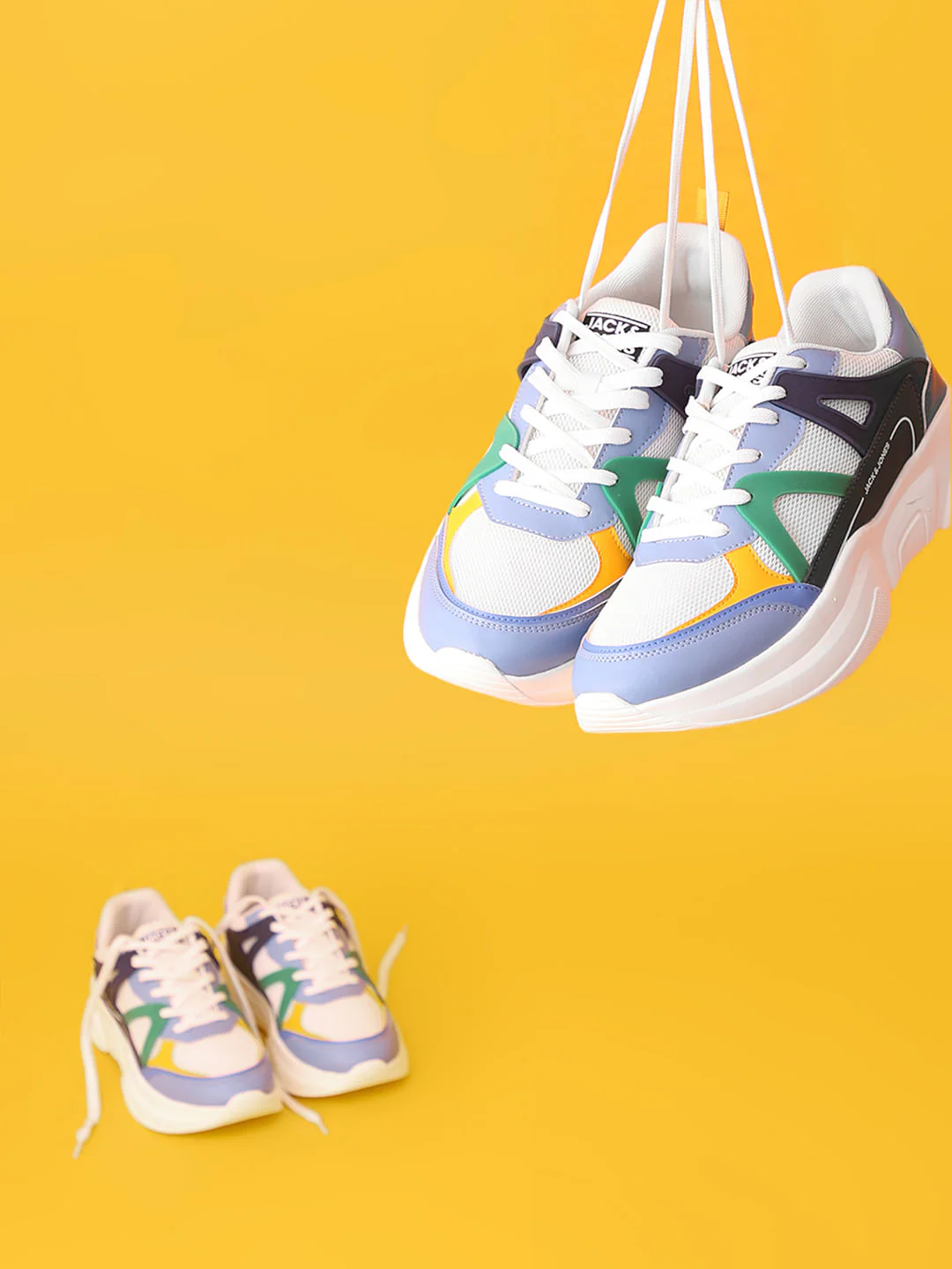 White Colourblocked Chunky Sneakers