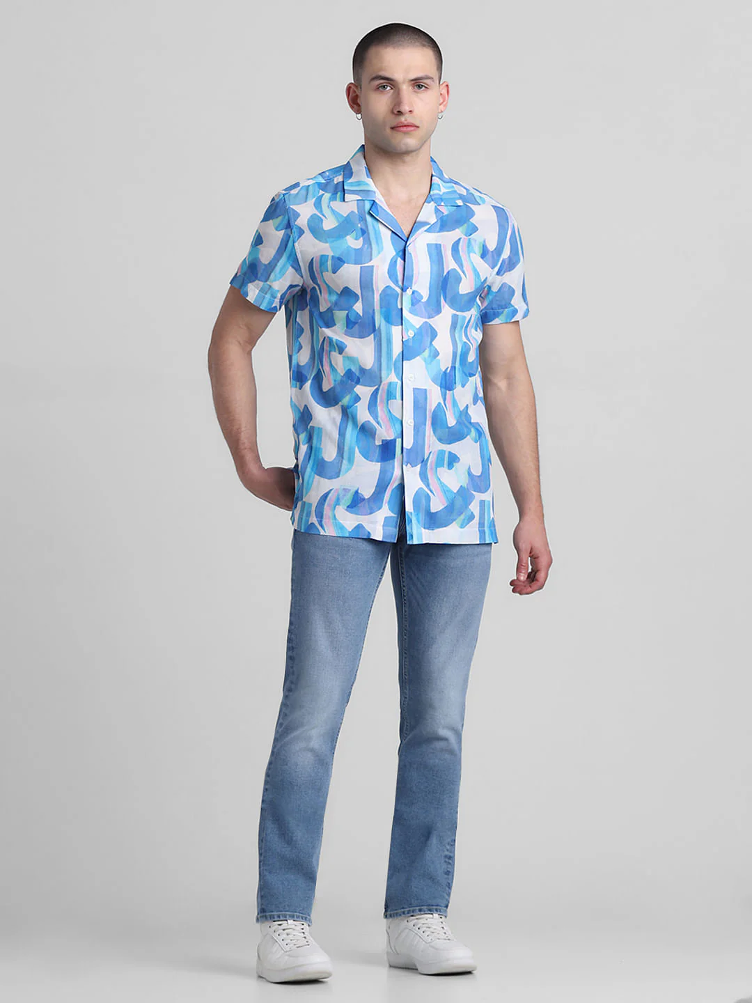 Blue Printed Short Sleeves Shirt - Image 6