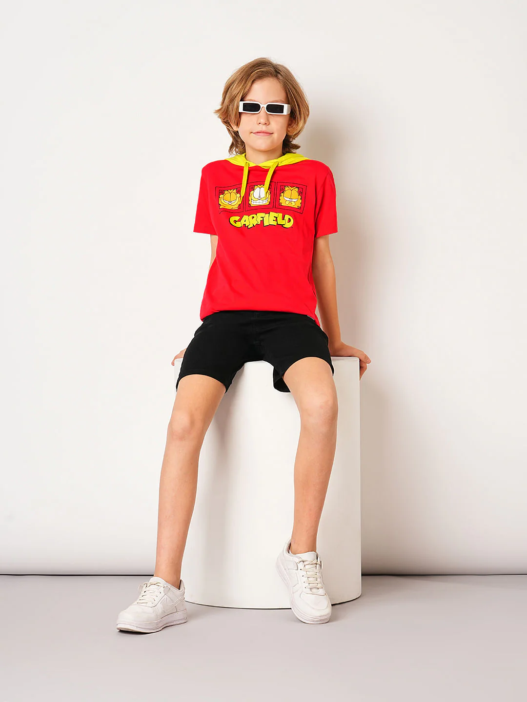 Boys Red Garfield Print Hooded T-shirt - Image 5