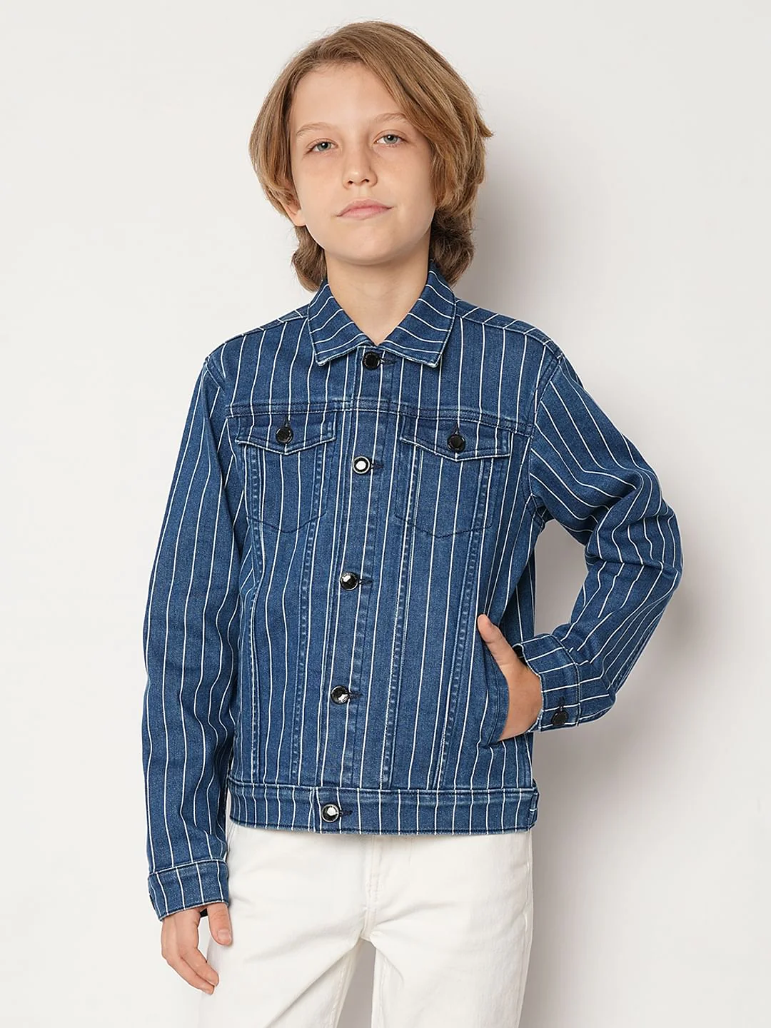 Blue Striped Denim Jacket - Image 2