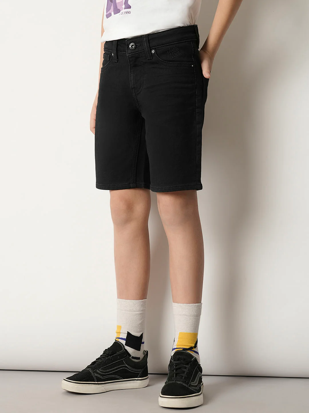 Boys Black Cotton Denim Shorts - Image 3