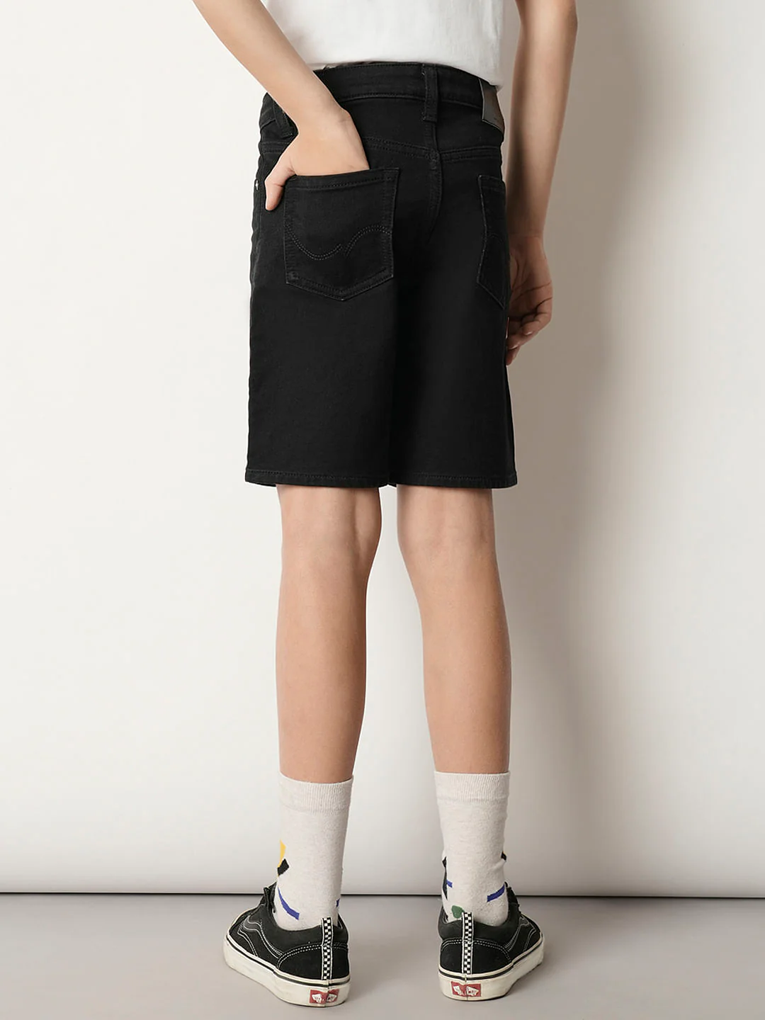 Boys Black Cotton Denim Shorts - Image 4