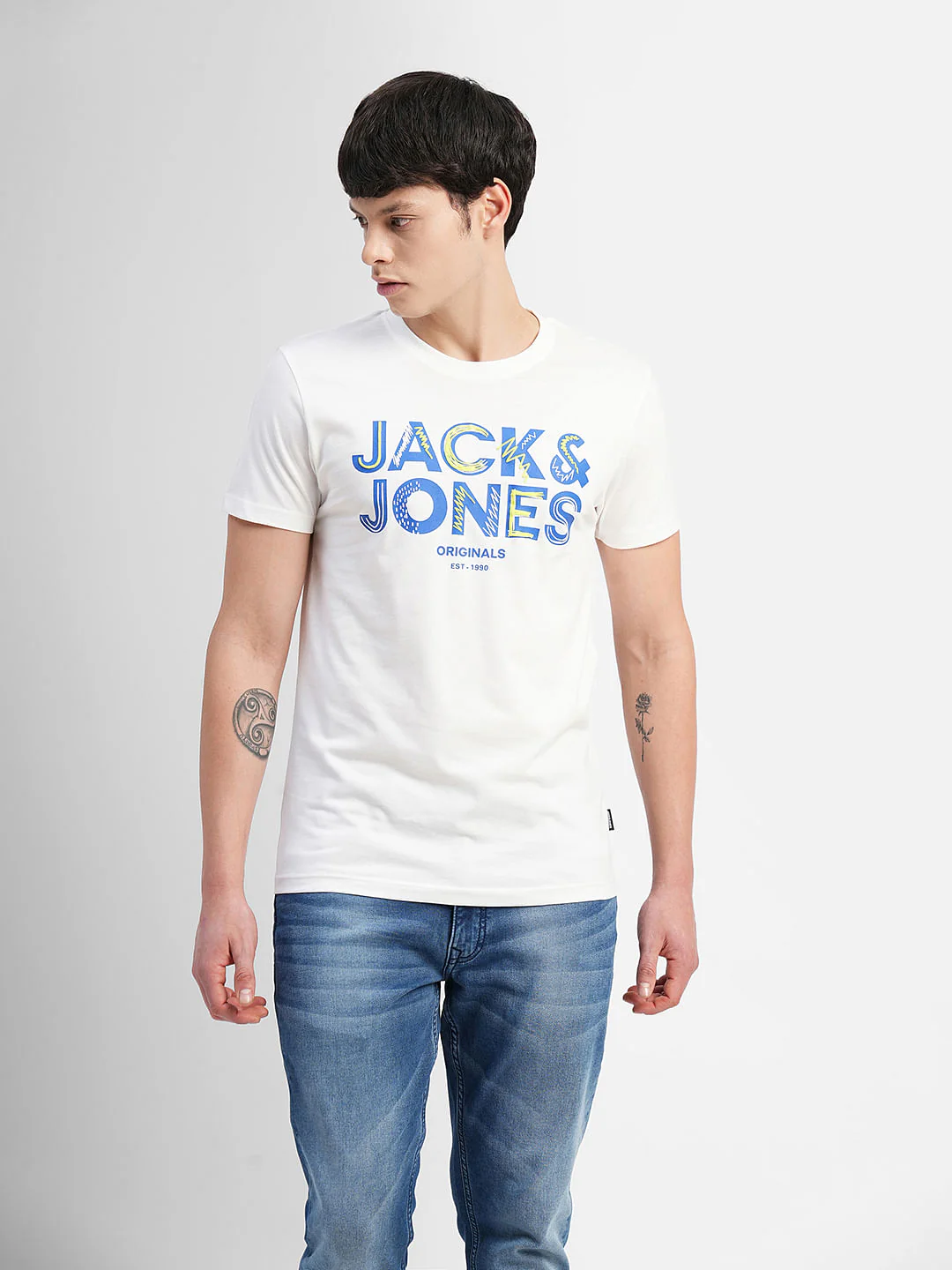 White Logo Print Crew Neck T-shirt - Image 2