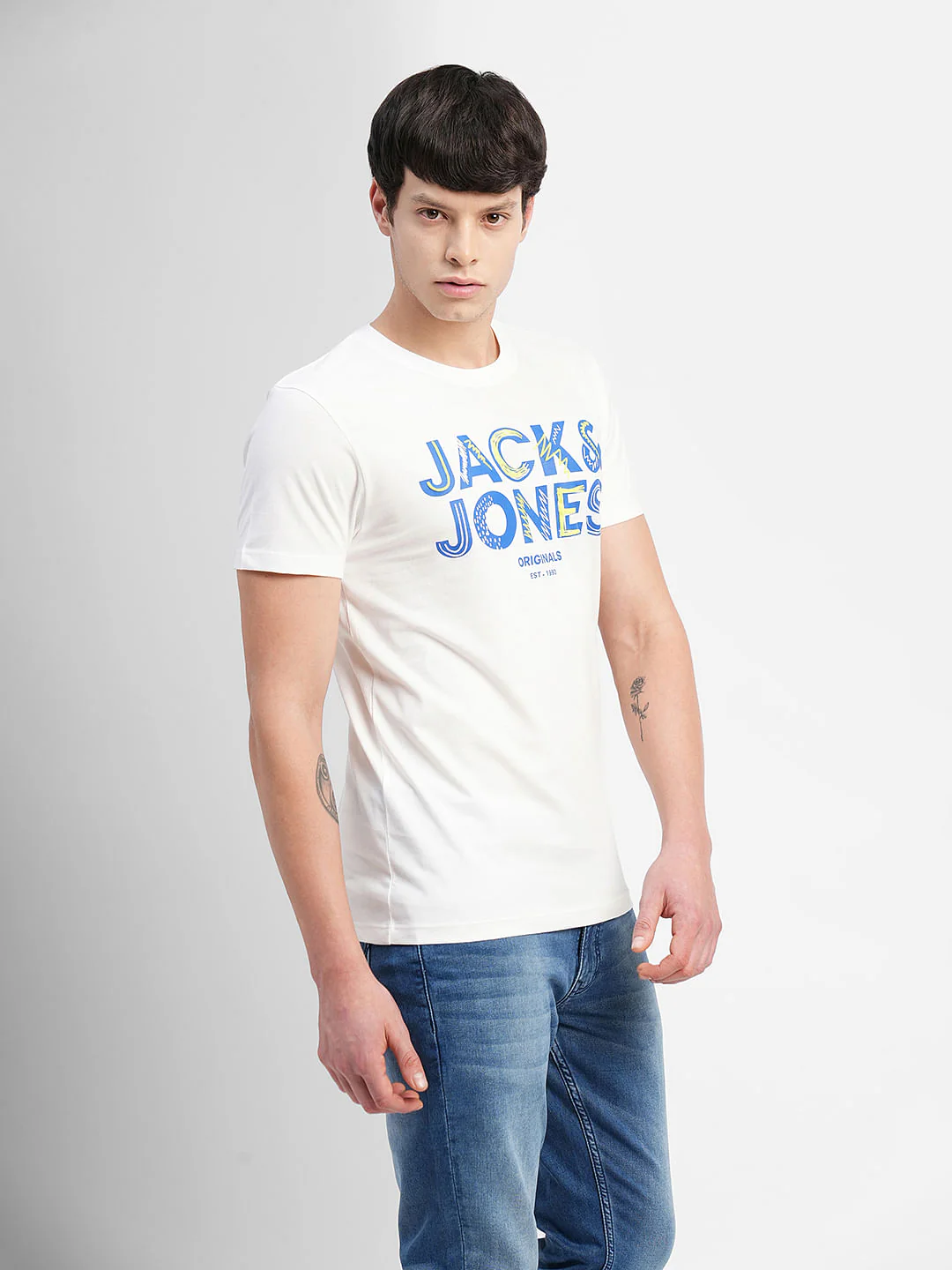 White Logo Print Crew Neck T-shirt - Image 3