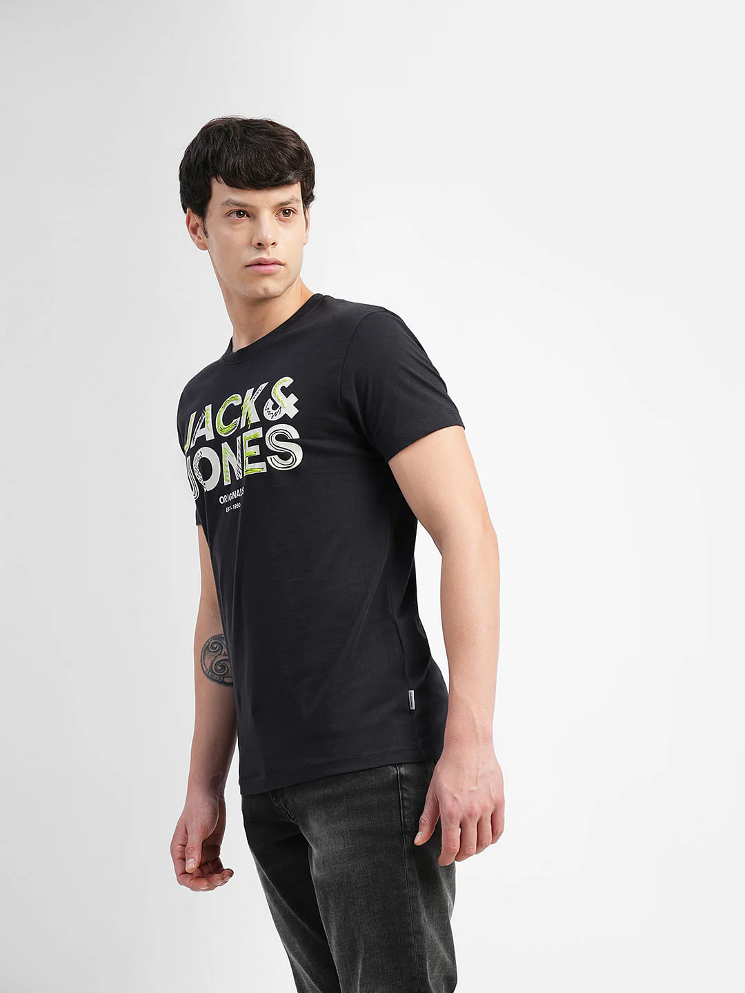 Black Logo Print Crew Neck T-shirt - Image 3