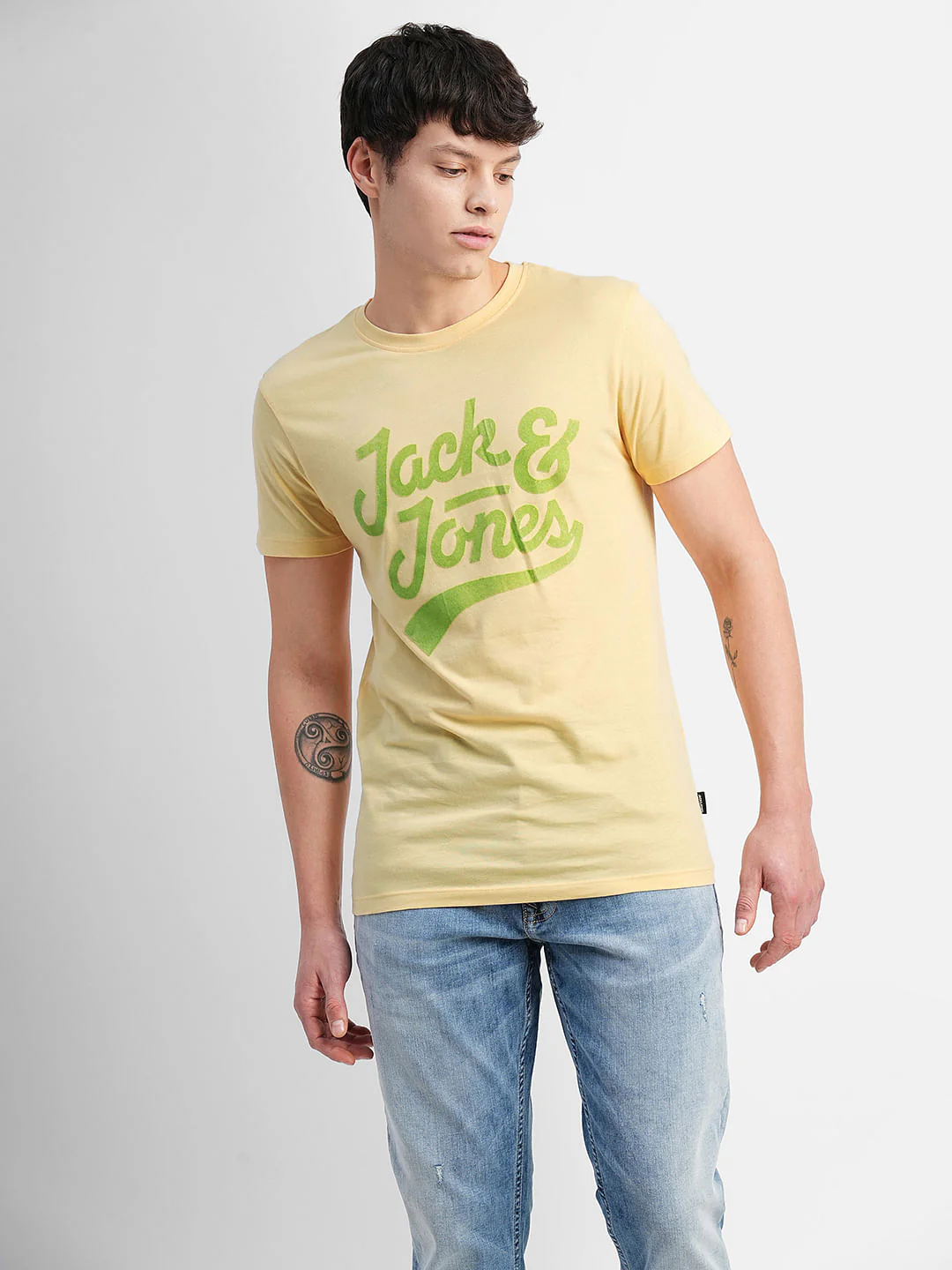 Yellow Logo Print Crew Neck T-shirt - Image 2