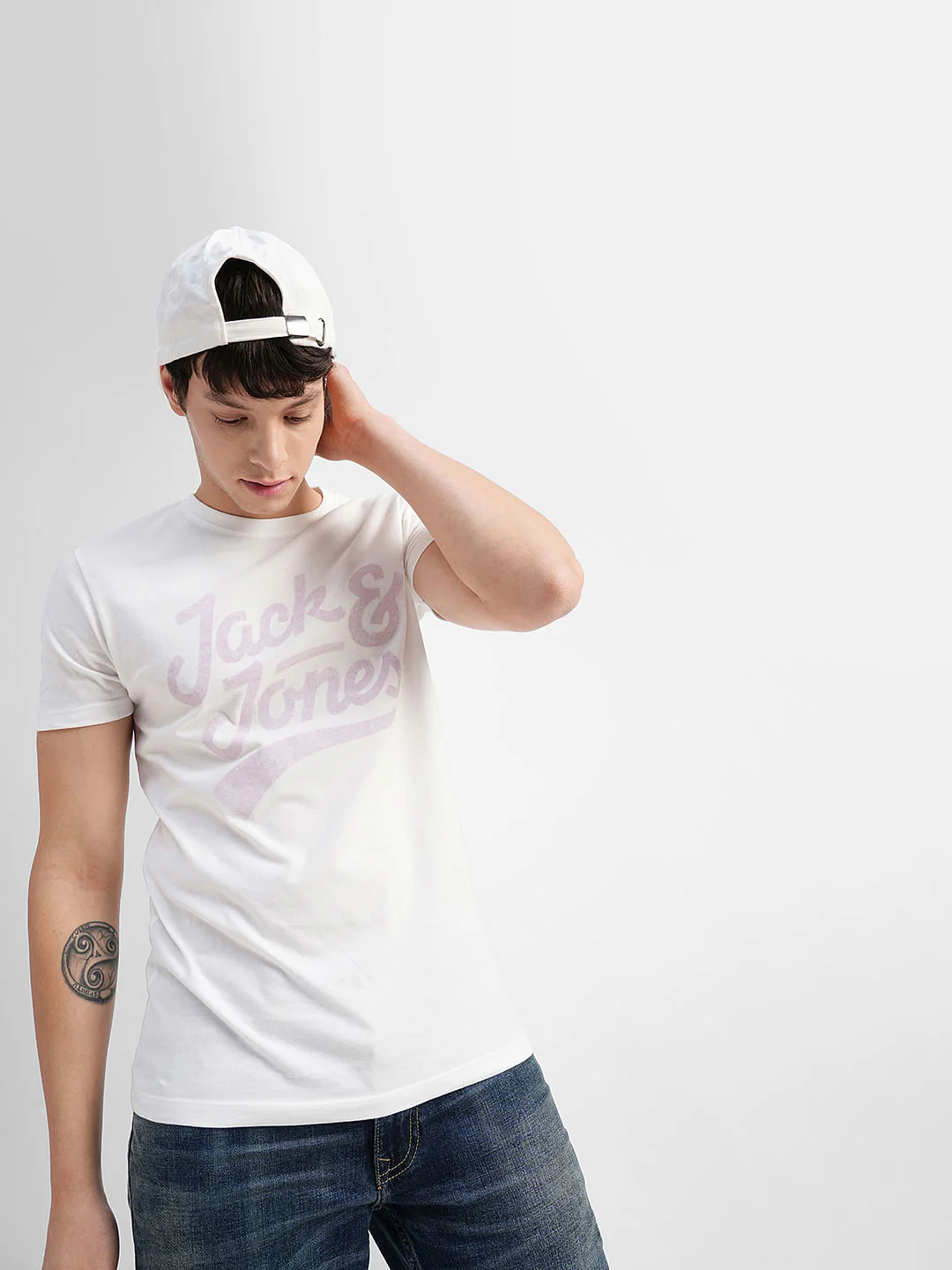 White Logo Print Crew Neck T-shirt