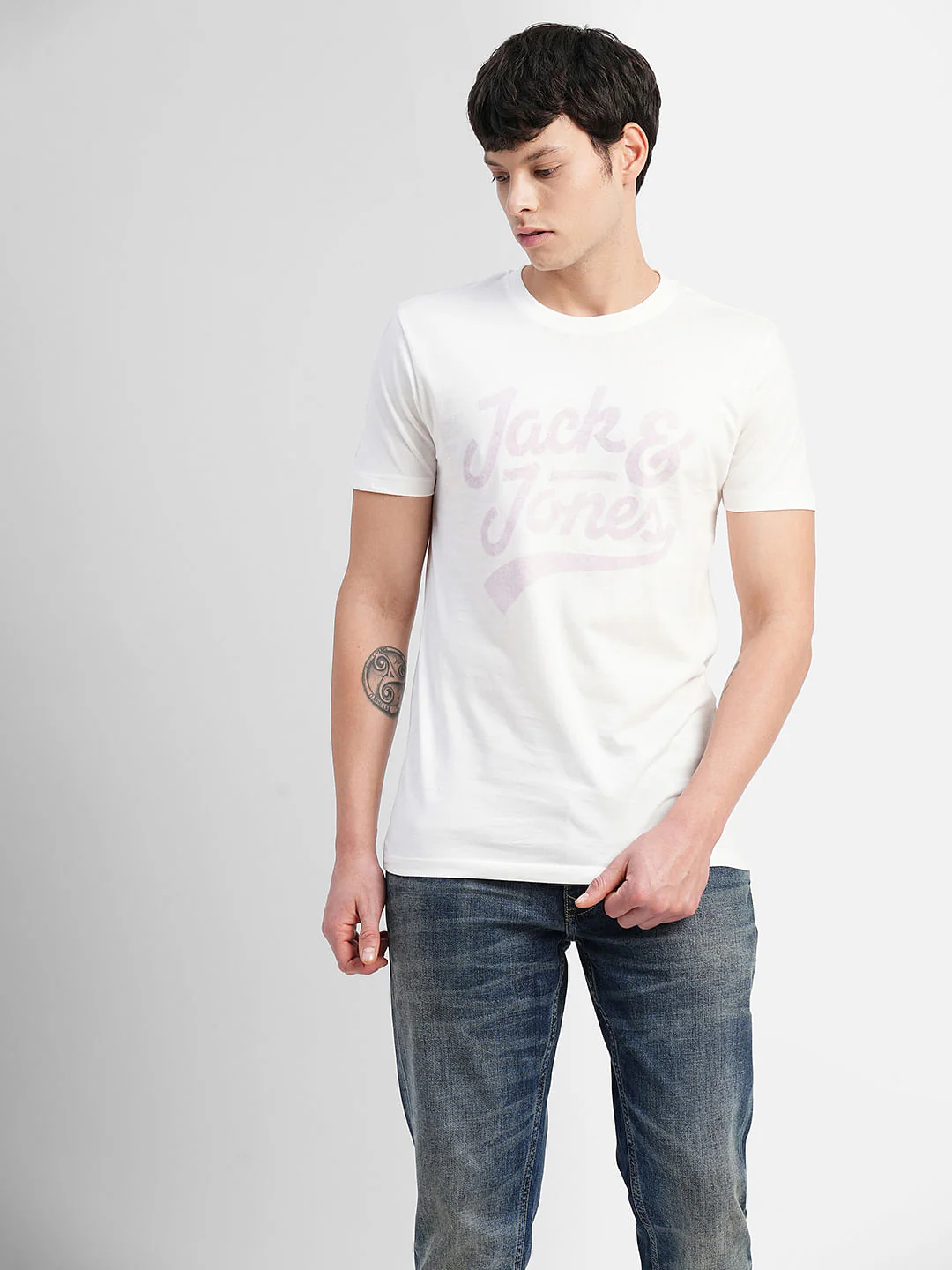 White Logo Print Crew Neck T-shirt - Image 2