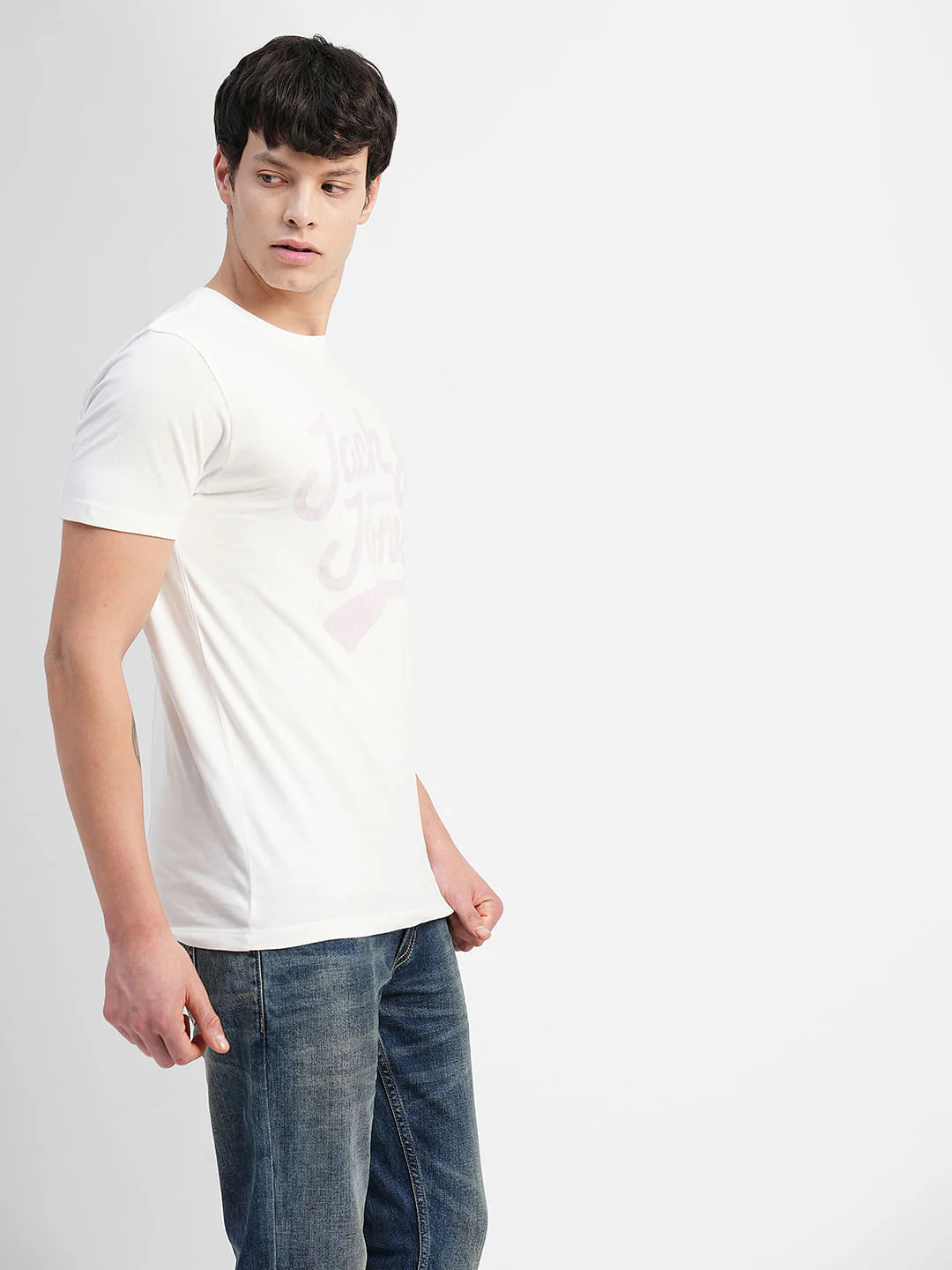 White Logo Print Crew Neck T-shirt - Image 3