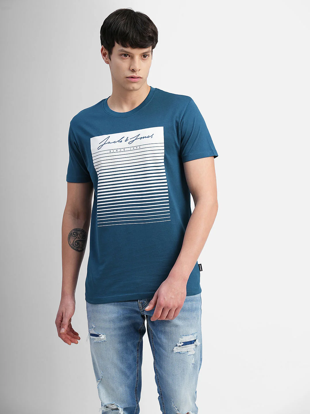 Blue Graphic Print Crew Neck T-shirt - Image 2