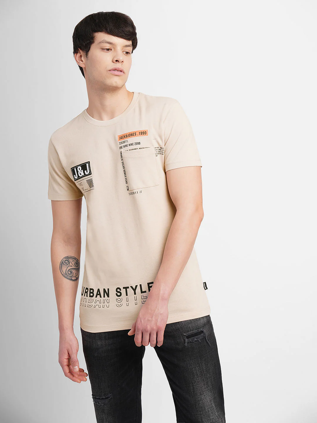 Beige Logo Print Crew Neck T-shirt - Image 2