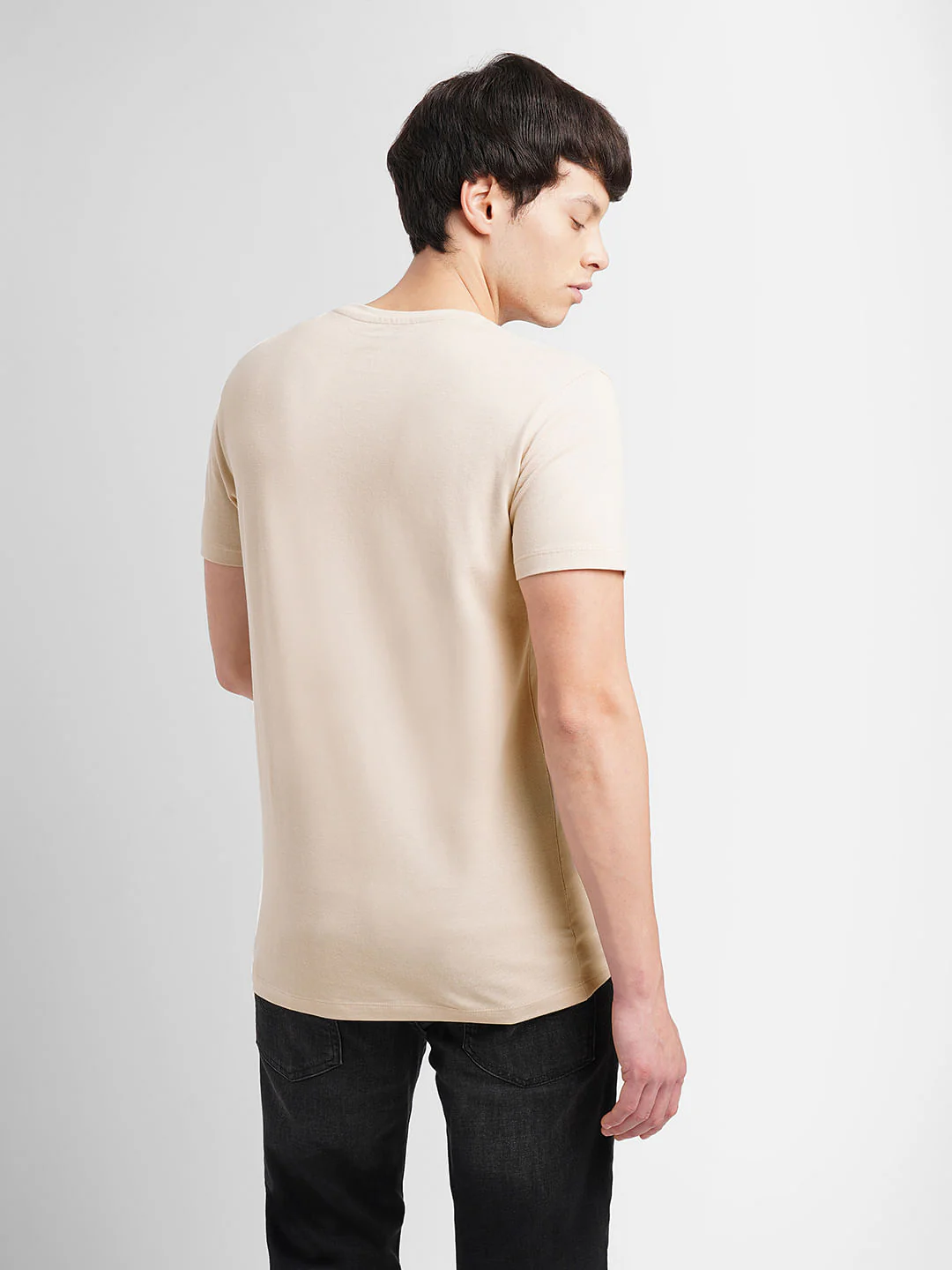 Beige Logo Print Crew Neck T-shirt - Image 4