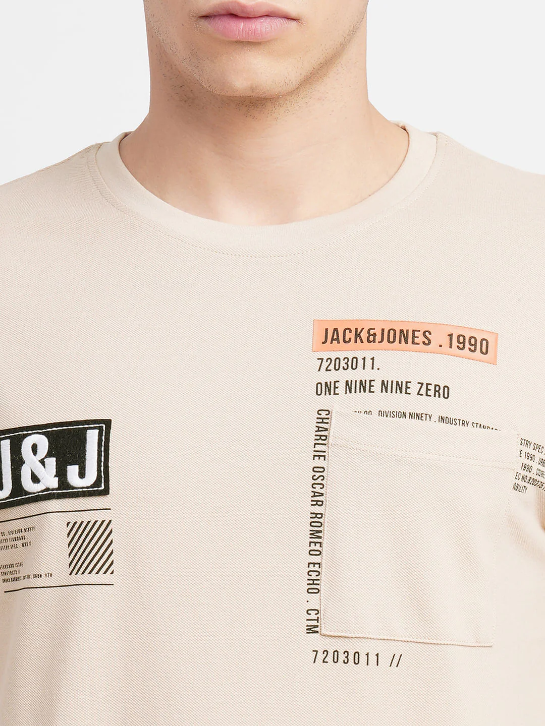 Beige Logo Print Crew Neck T-shirt - Image 5