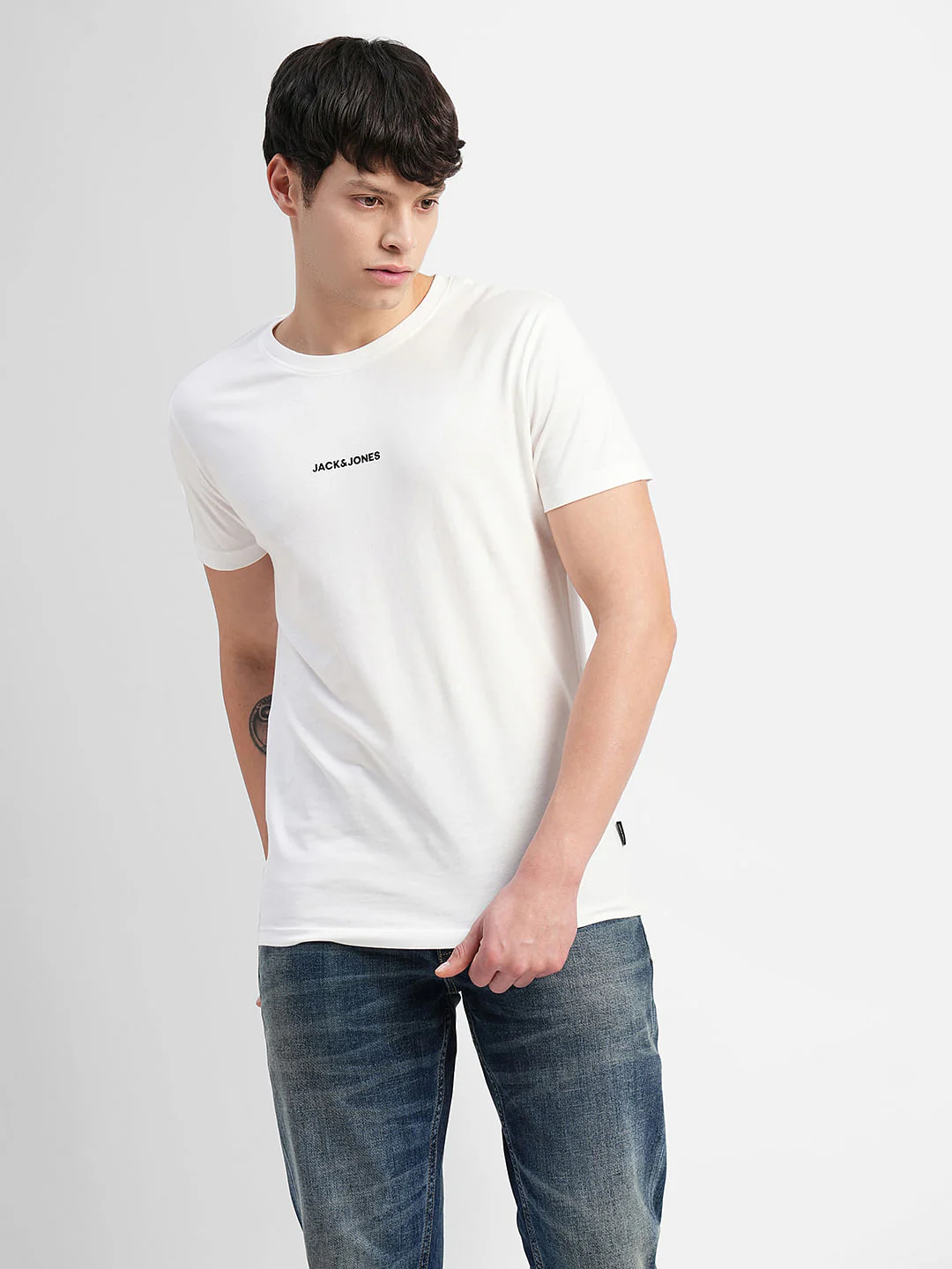 White Logo Text Print Crew Neck T-shirt - Image 2