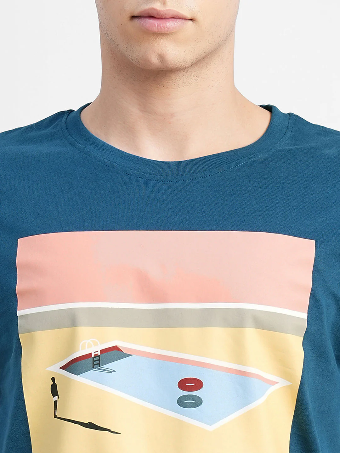 Blue Graphic Print Crew Neck T-shirt - Image 5