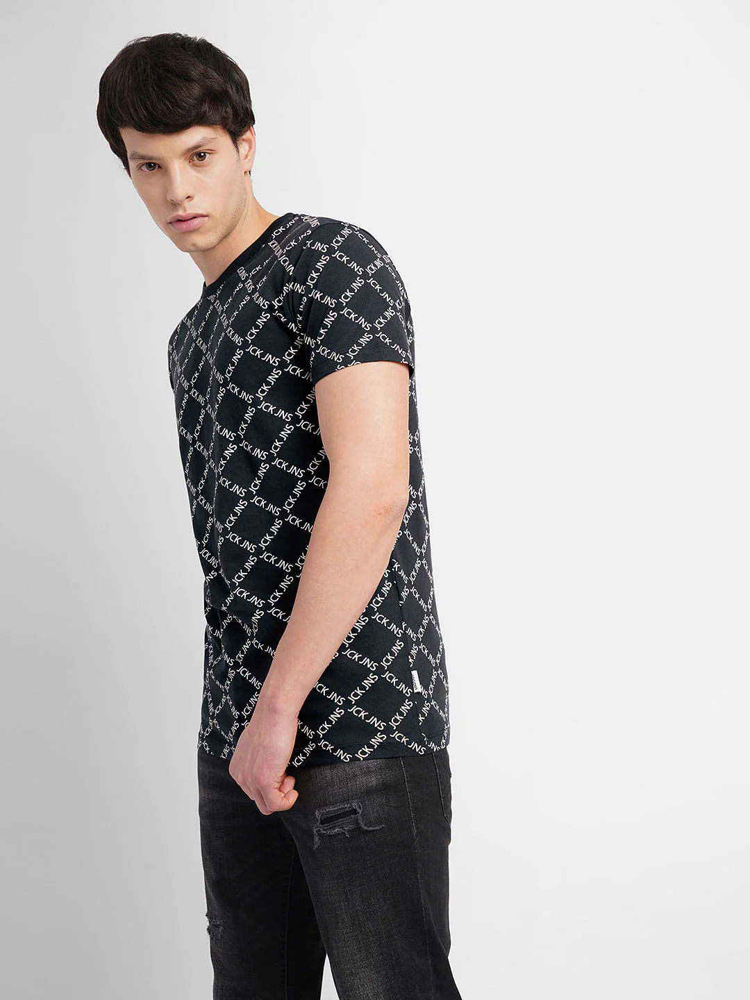 Black Logo Print Crew Neck T-shirt - Image 3