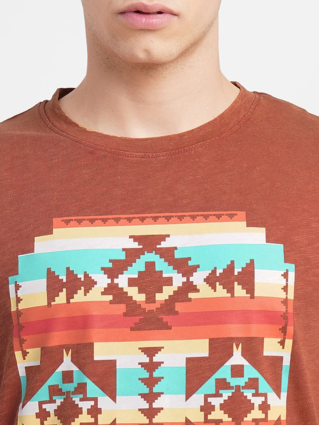 Brown Graphic Print Crew Neck T-shirt - Image 5