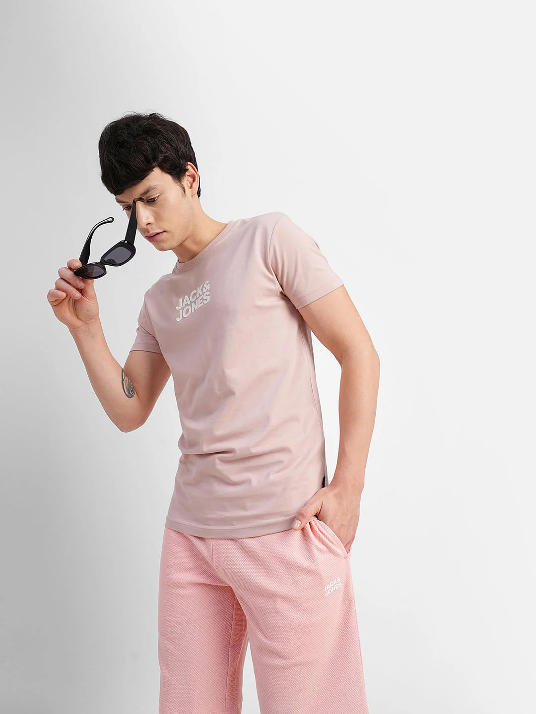 Pink Logo Text Crew Neck T-shirt