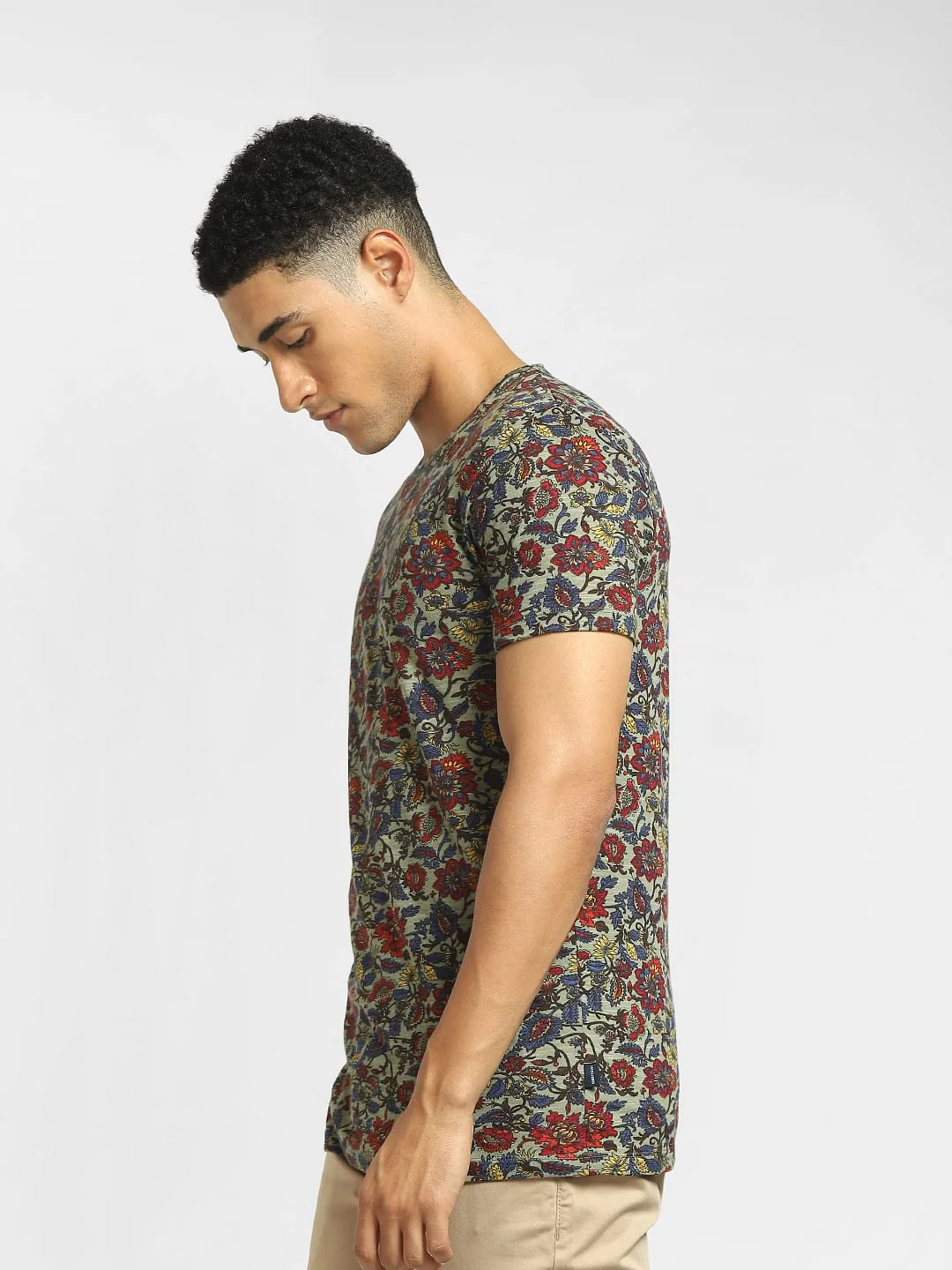 Green Floral Print Crew Neck T-shirt - Image 3