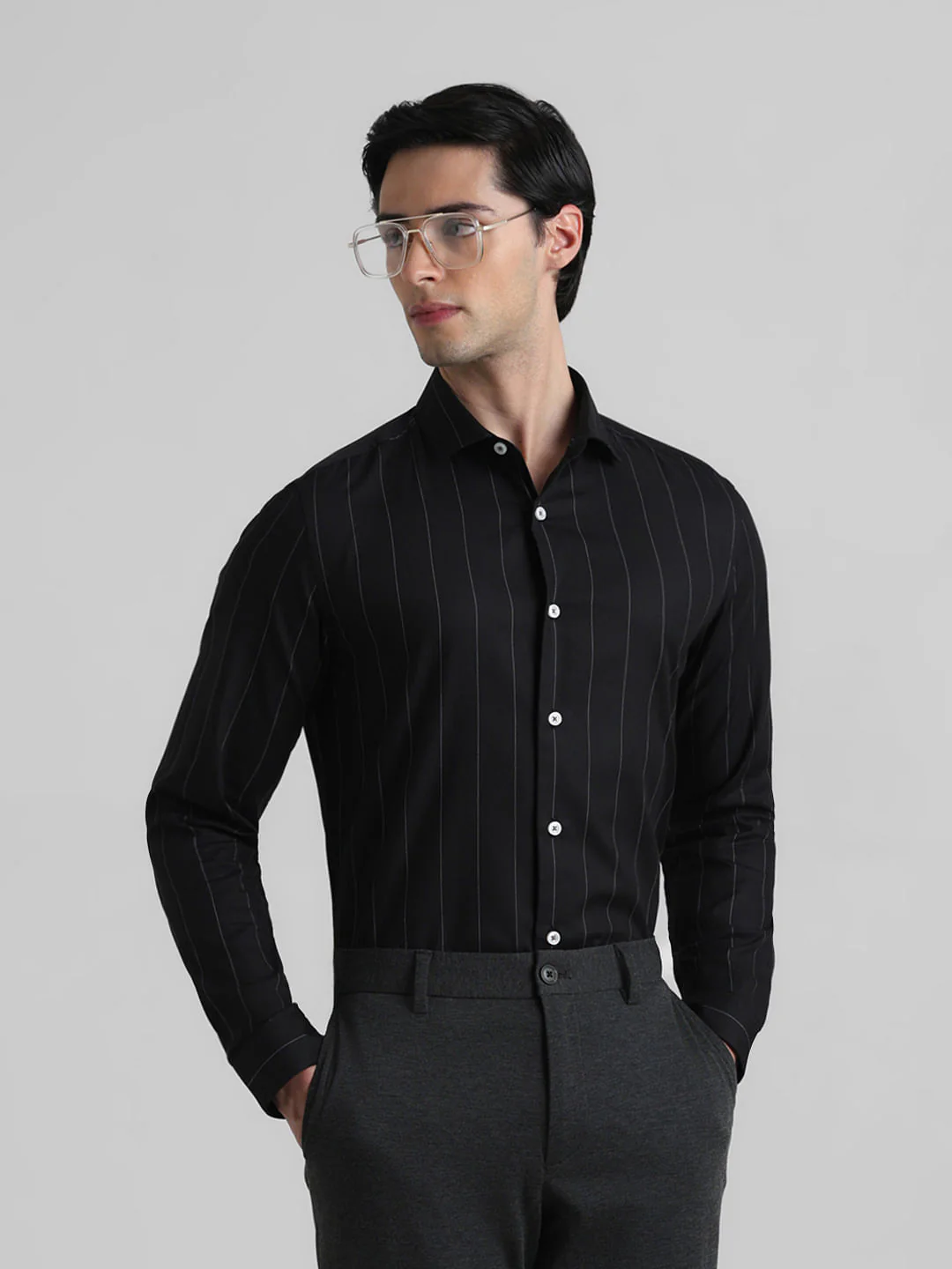 Black Striped Full Sleeves Shirt