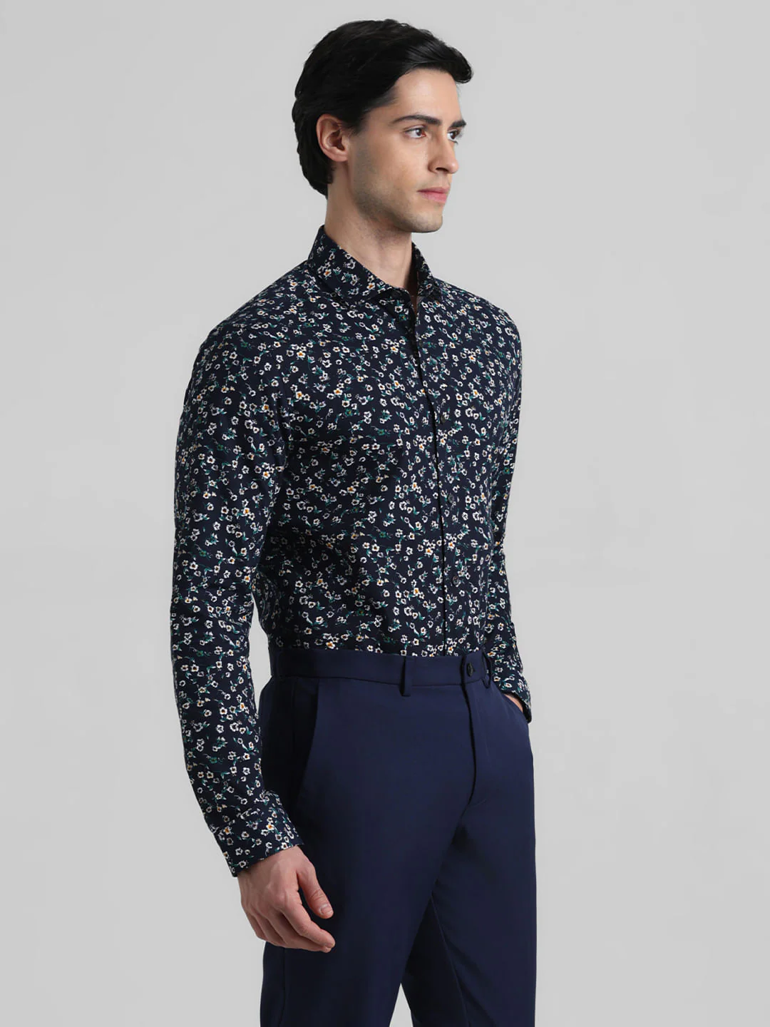Dark Blue Floral Full Sleeves Shirt - Image 3