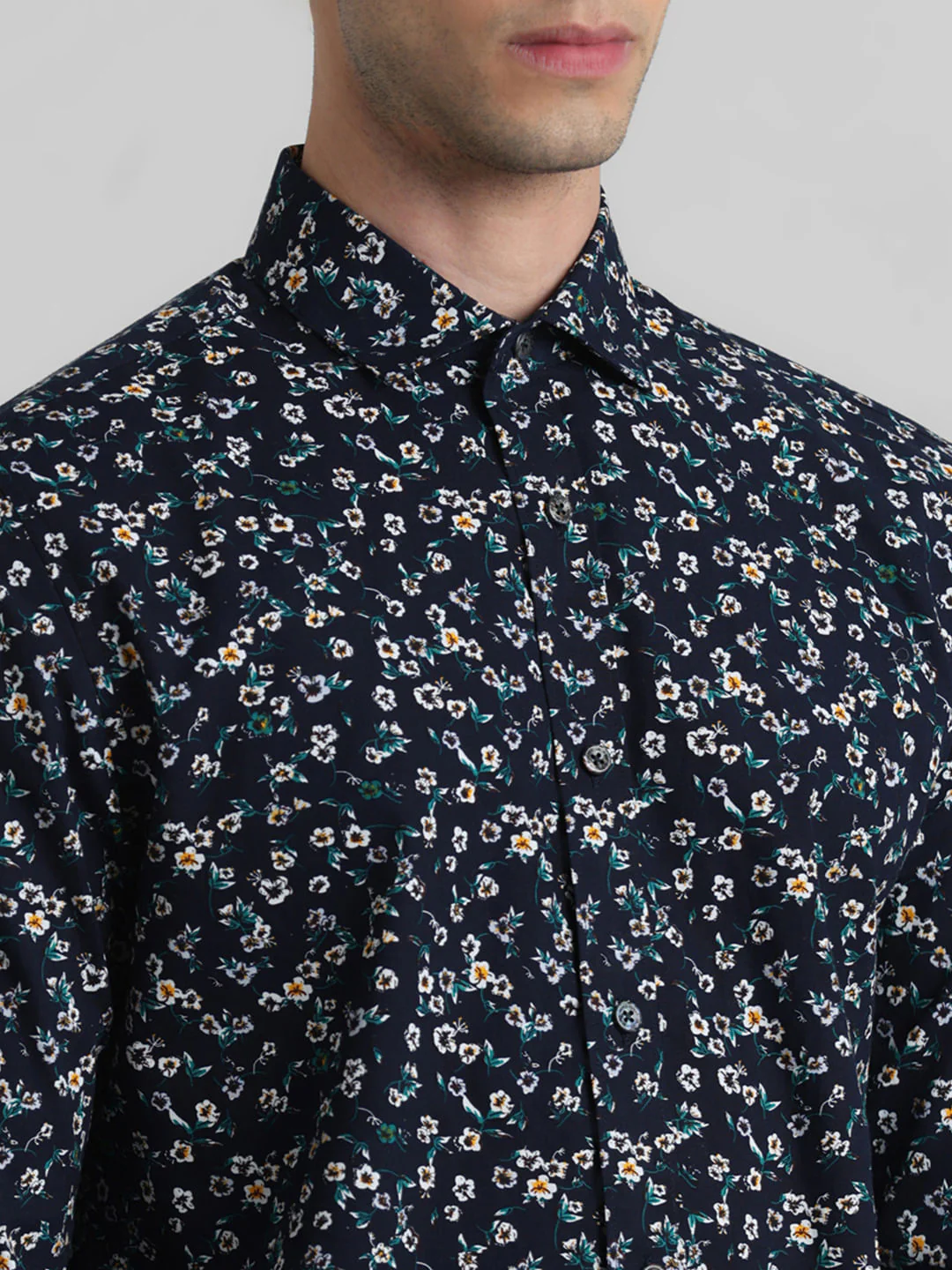 Dark Blue Floral Full Sleeves Shirt - Image 5