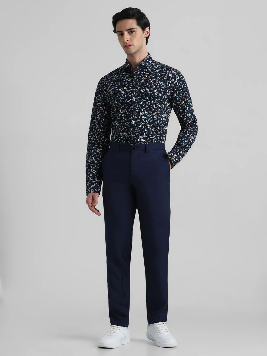 Dark Blue Floral Full Sleeves Shirt - Image 6