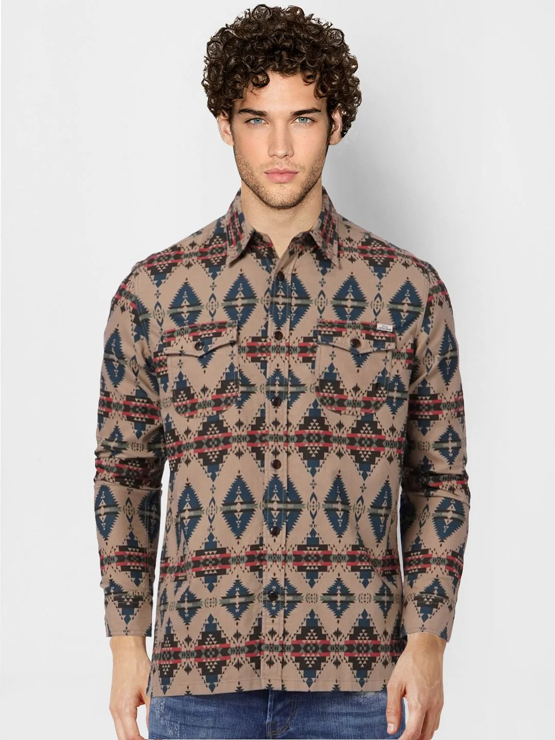 Brown Printed Full Sleeves Shirt - Image 2