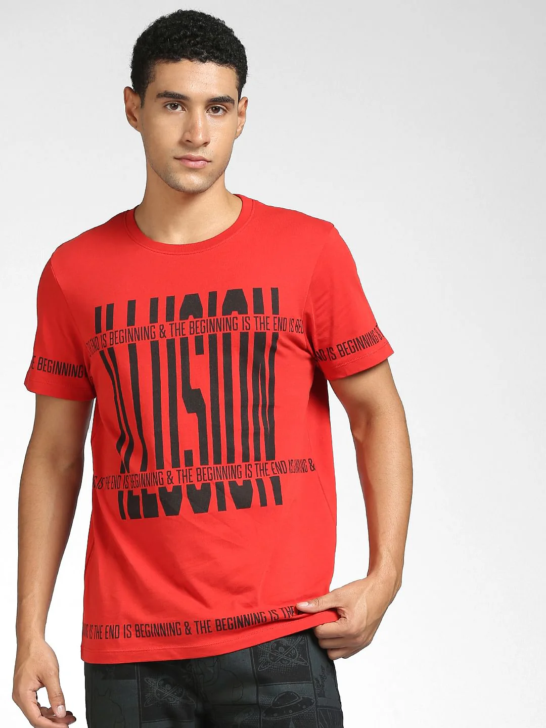 Red Text Print Crew Neck T-shirt - Image 2