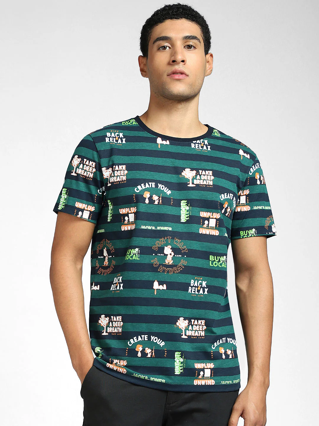 Green Striped Crew Neck T-shirt - Image 2