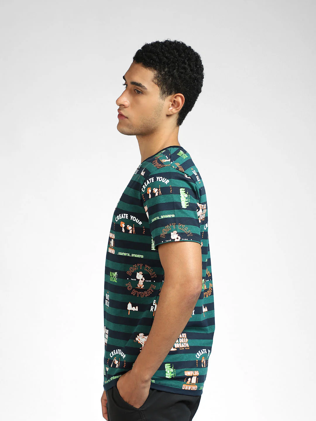 Green Striped Crew Neck T-shirt - Image 3