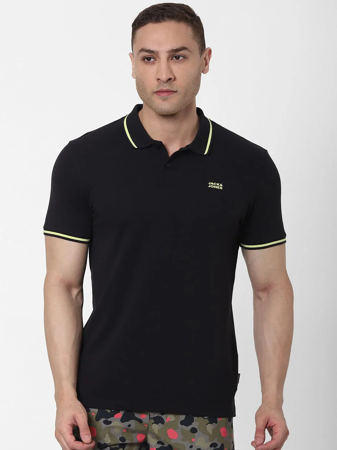 Black Contrast Tipping Polo Neck T-shirt - Image 2