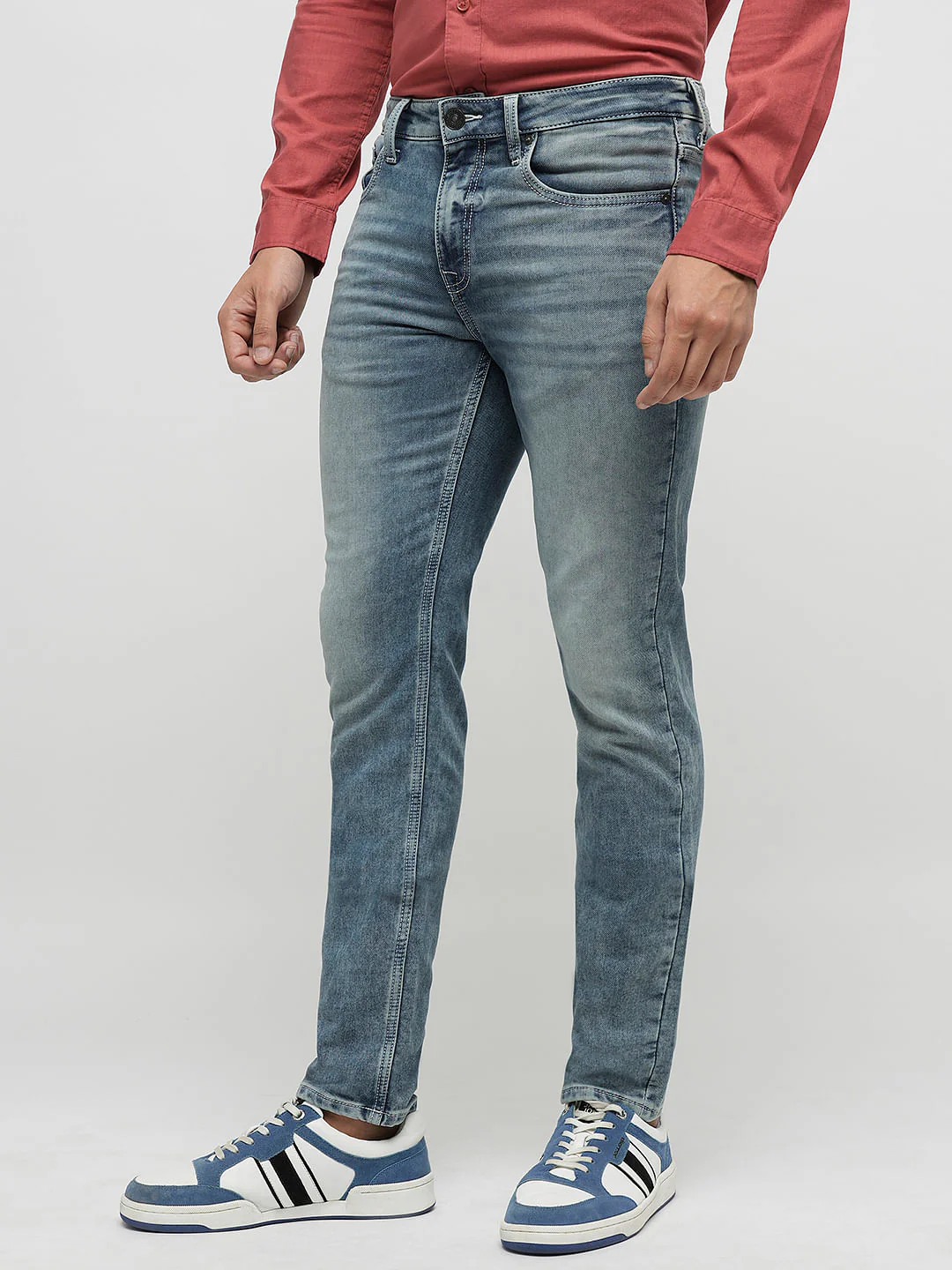 PRODUKT by JACK&JONES Blue Mid Rise Washed Slim Fit Jeans - Image 3