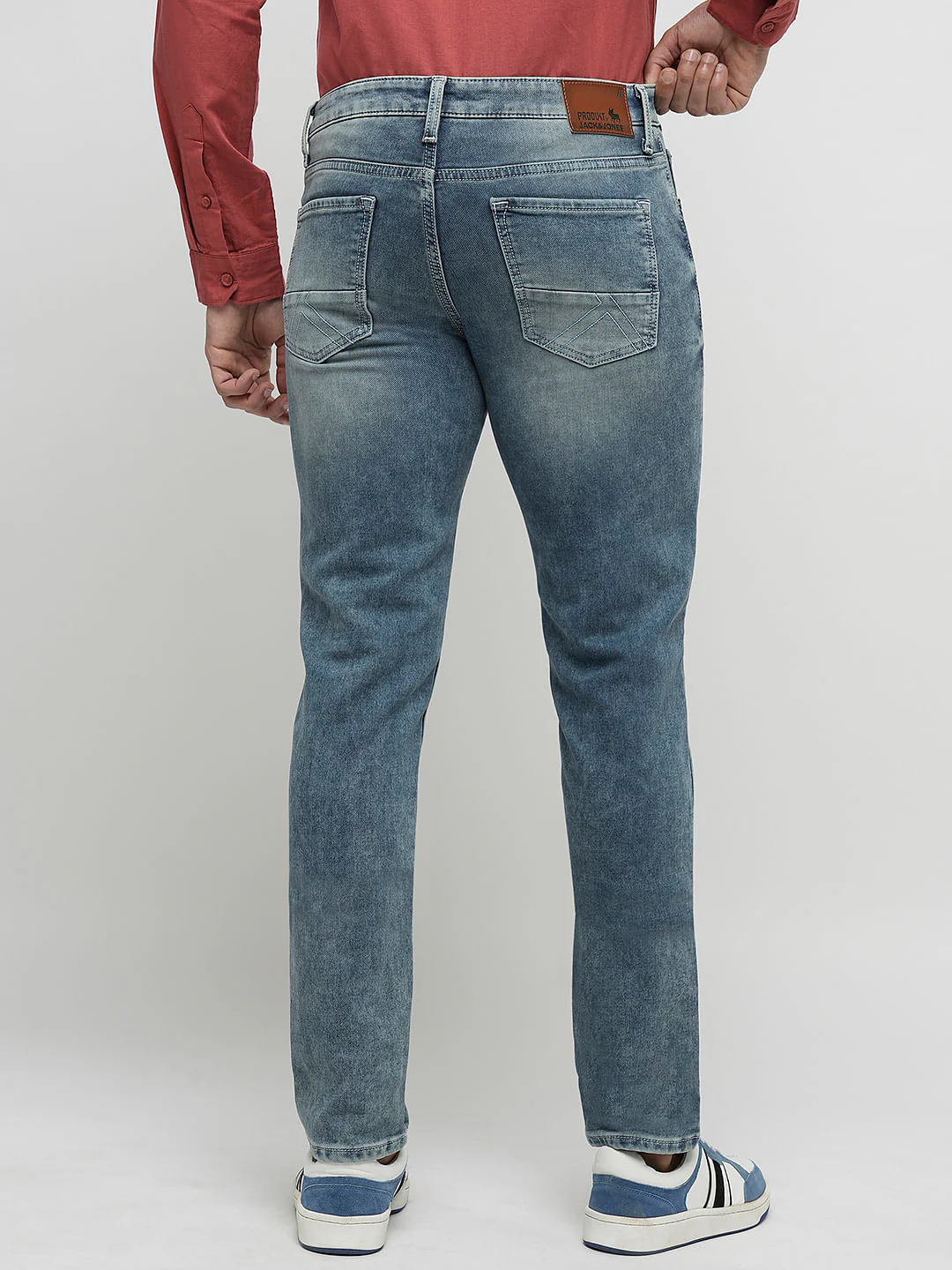 PRODUKT by JACK&JONES Blue Mid Rise Washed Slim Fit Jeans - Image 4