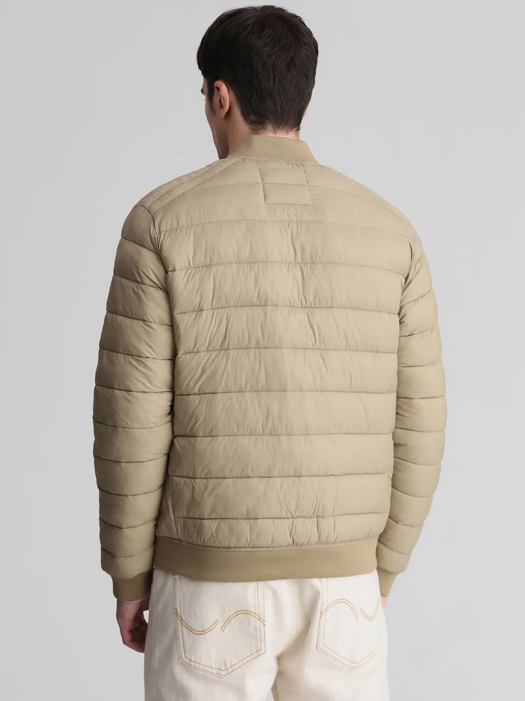 Beige Quilted Bomber Jacket - Image 4