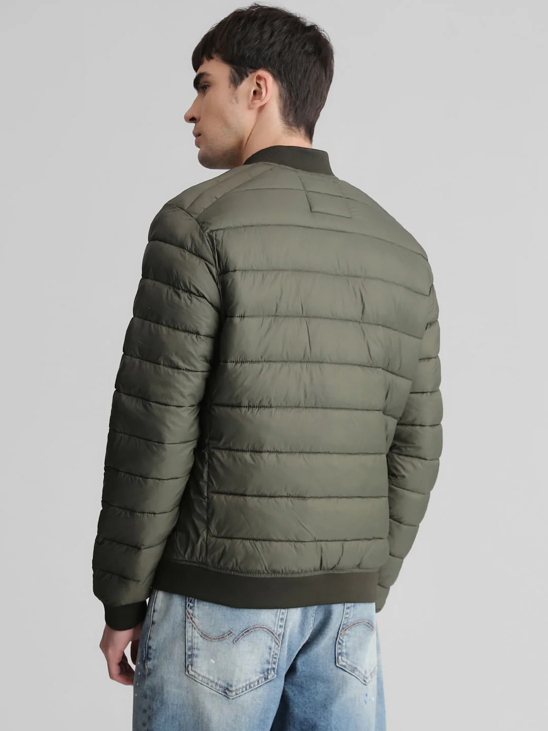 Dark Green Quilted Bomber Jacket - Image 4