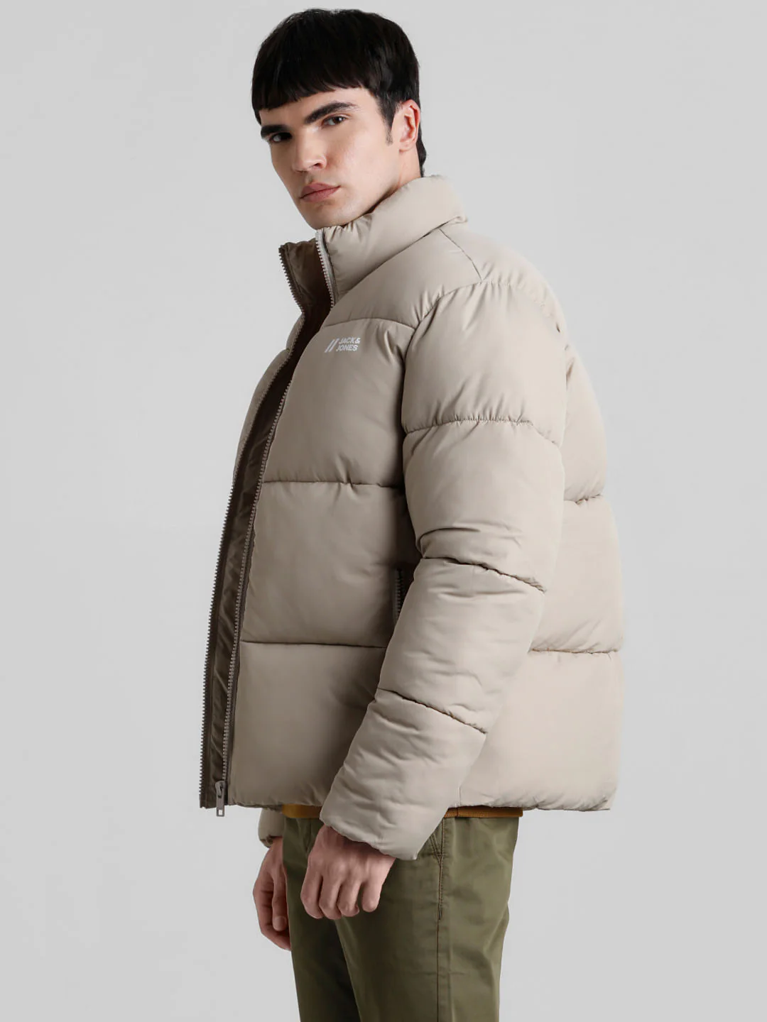 Beige High Neck Puffer Jacket - Image 3