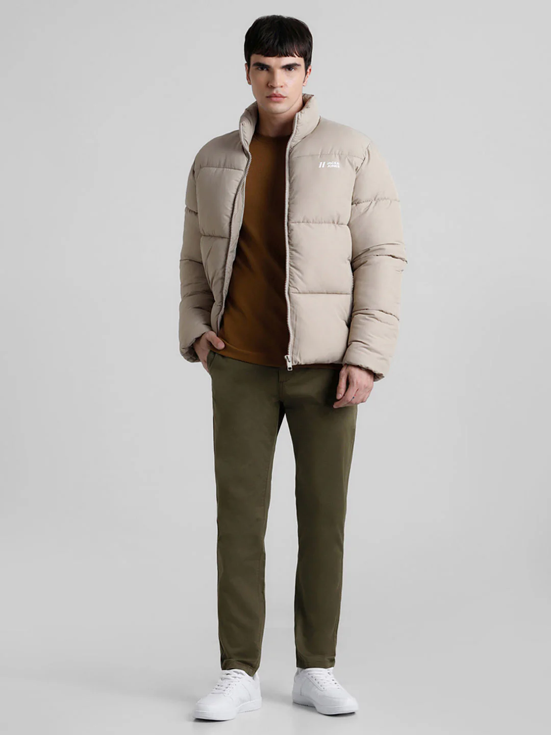 Beige High Neck Puffer Jacket - Image 6