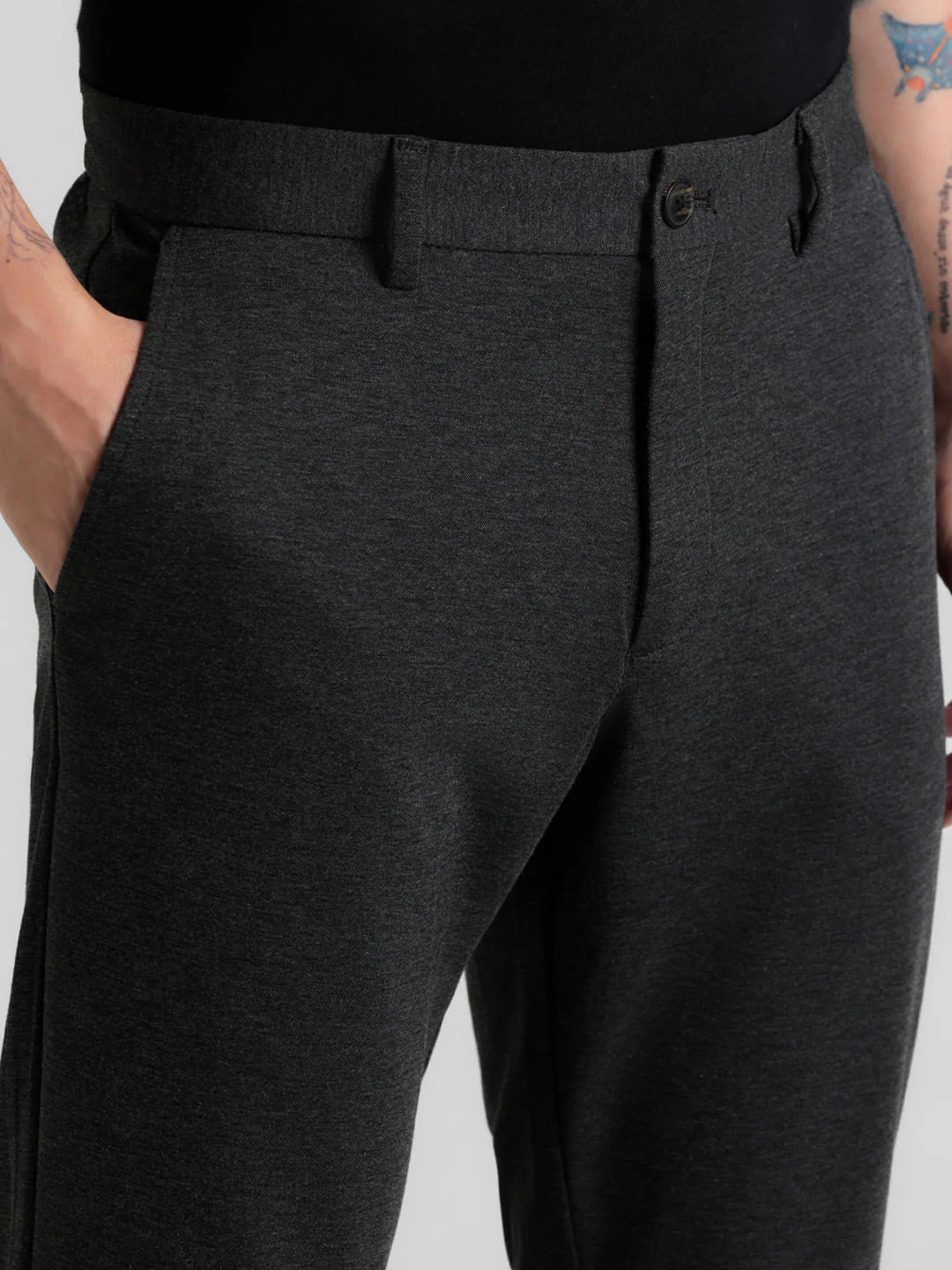 Dark Grey Mid Rise Slim Fit Chinos - Image 4