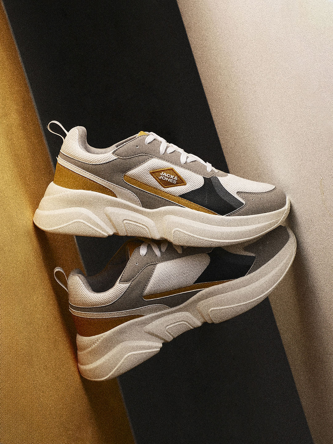 White Colourblocked Chunky Sneakers
