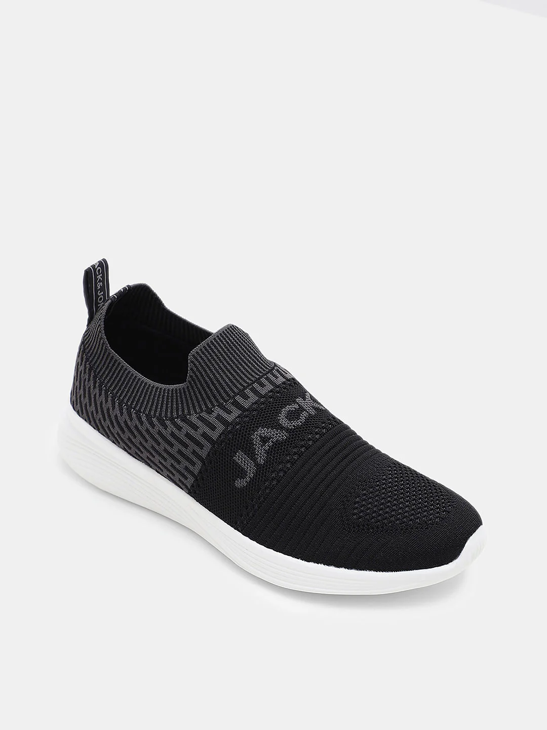 Black & Grey Knitted Slip On Sneakers - Image 4