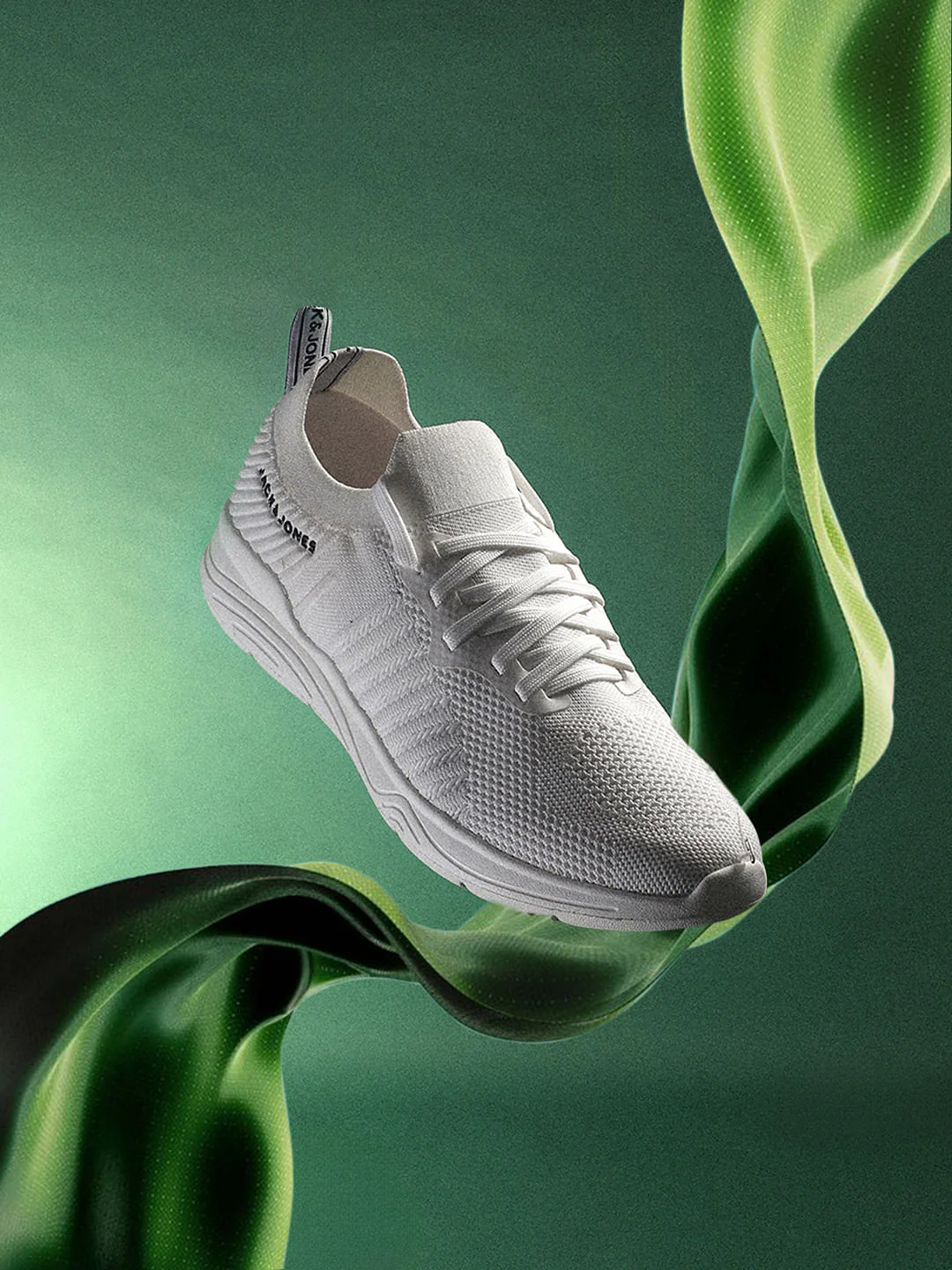 White Knitted Lace Up Sneakers