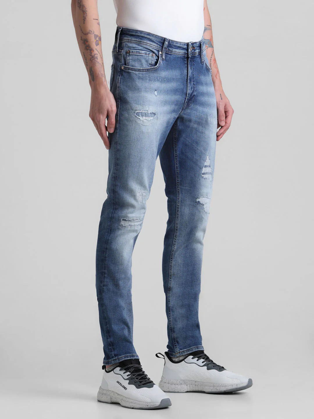 Dark Blue Distressed Liam Skinny Fit Jeans - Image 2