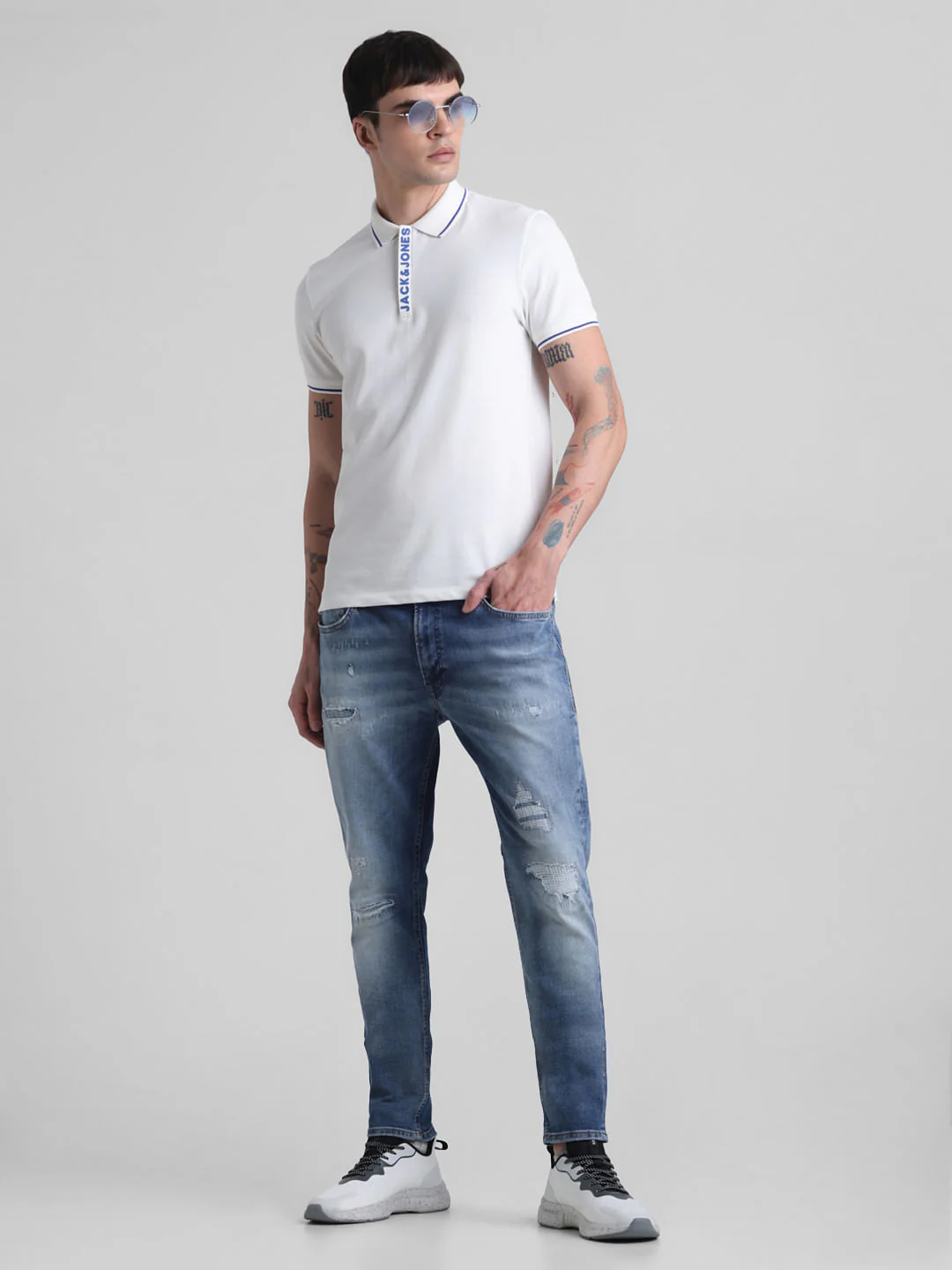 Dark Blue Distressed Liam Skinny Fit Jeans - Image 5