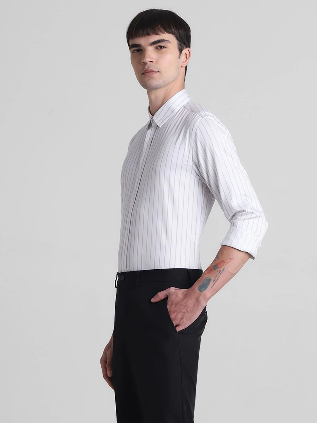 White Striped Full Sleeves Shirt - Image 3