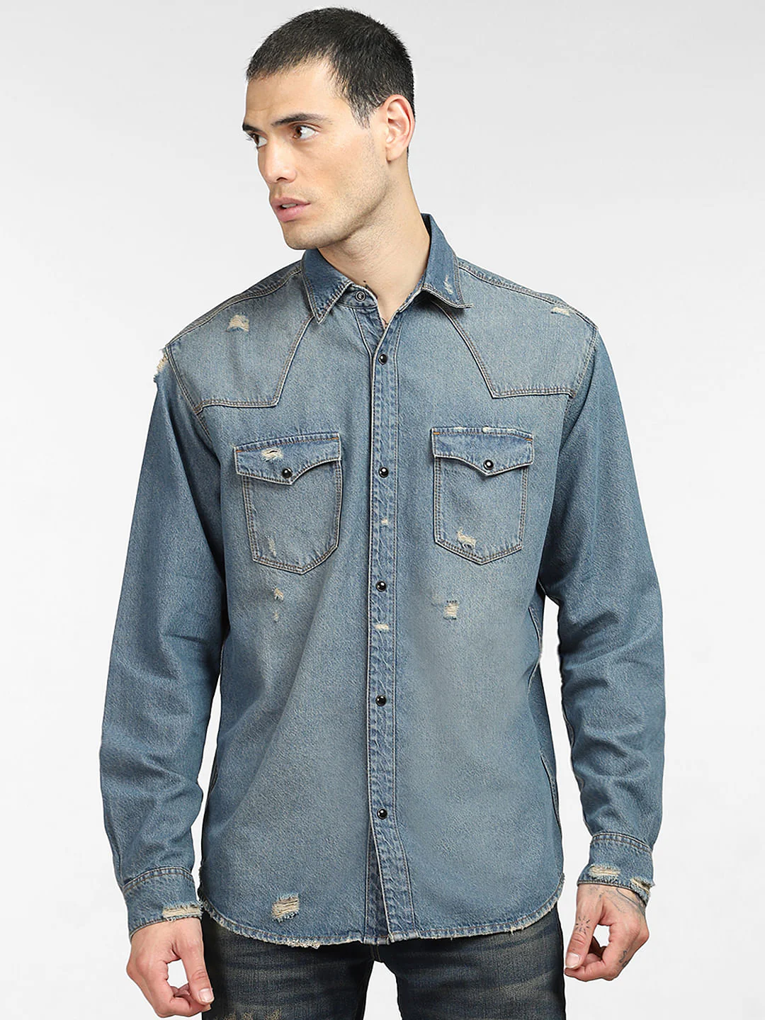 Blue Washed Denim Shirt - Image 2