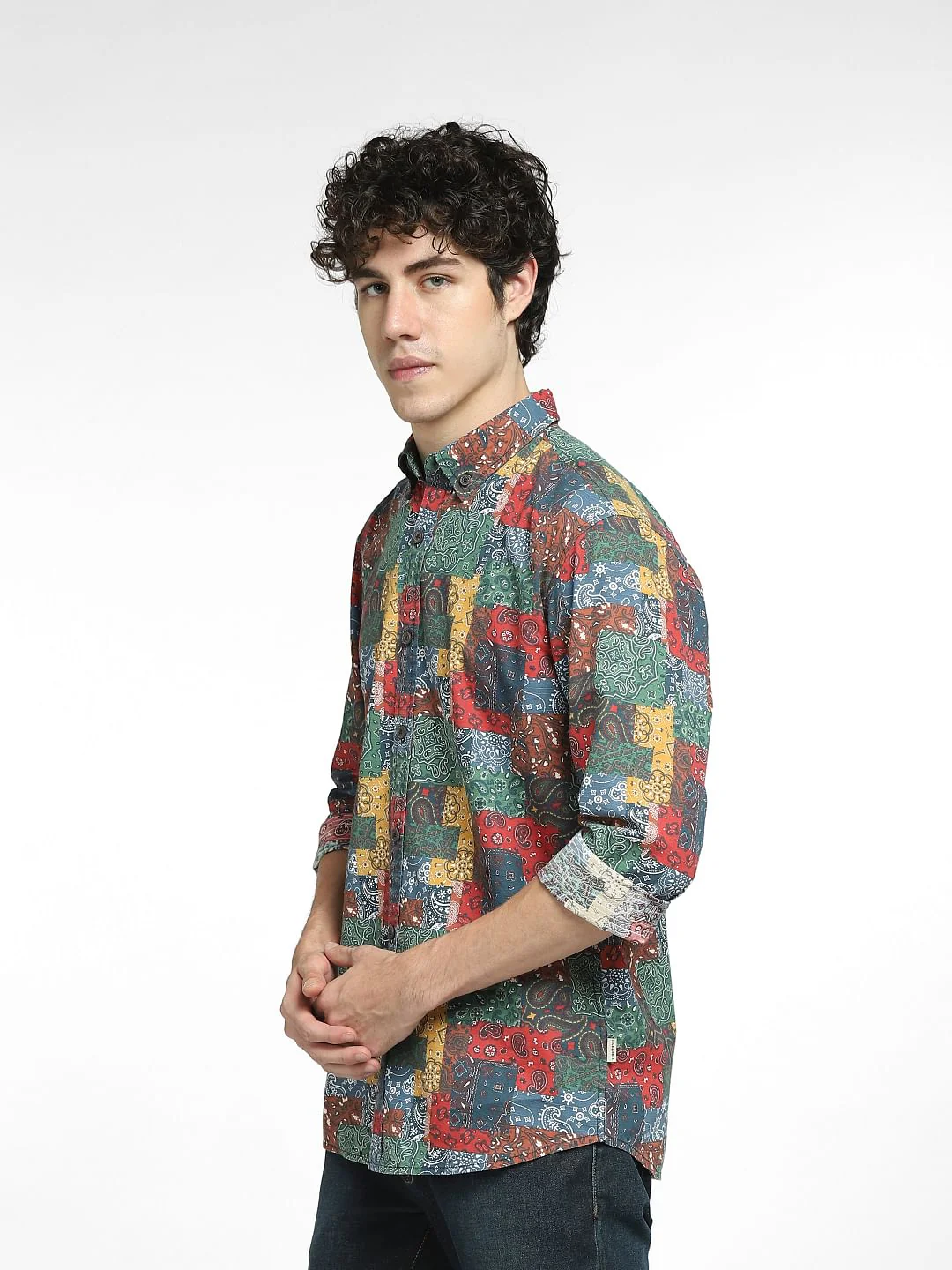 Green Printed Full Sleeves Shirt - Image 3