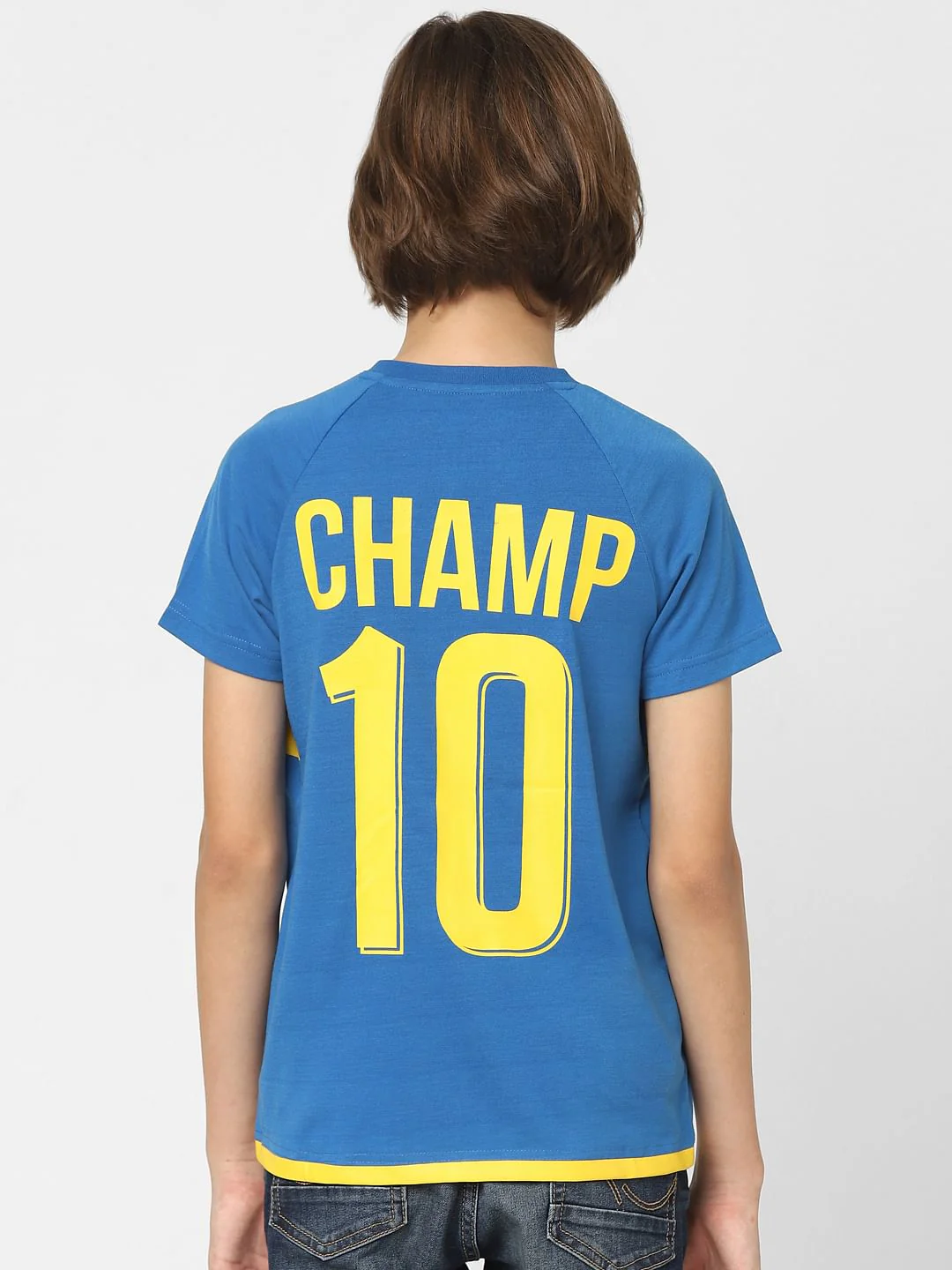 Boys Blue Printed Crew Neck T-shirt - Image 4