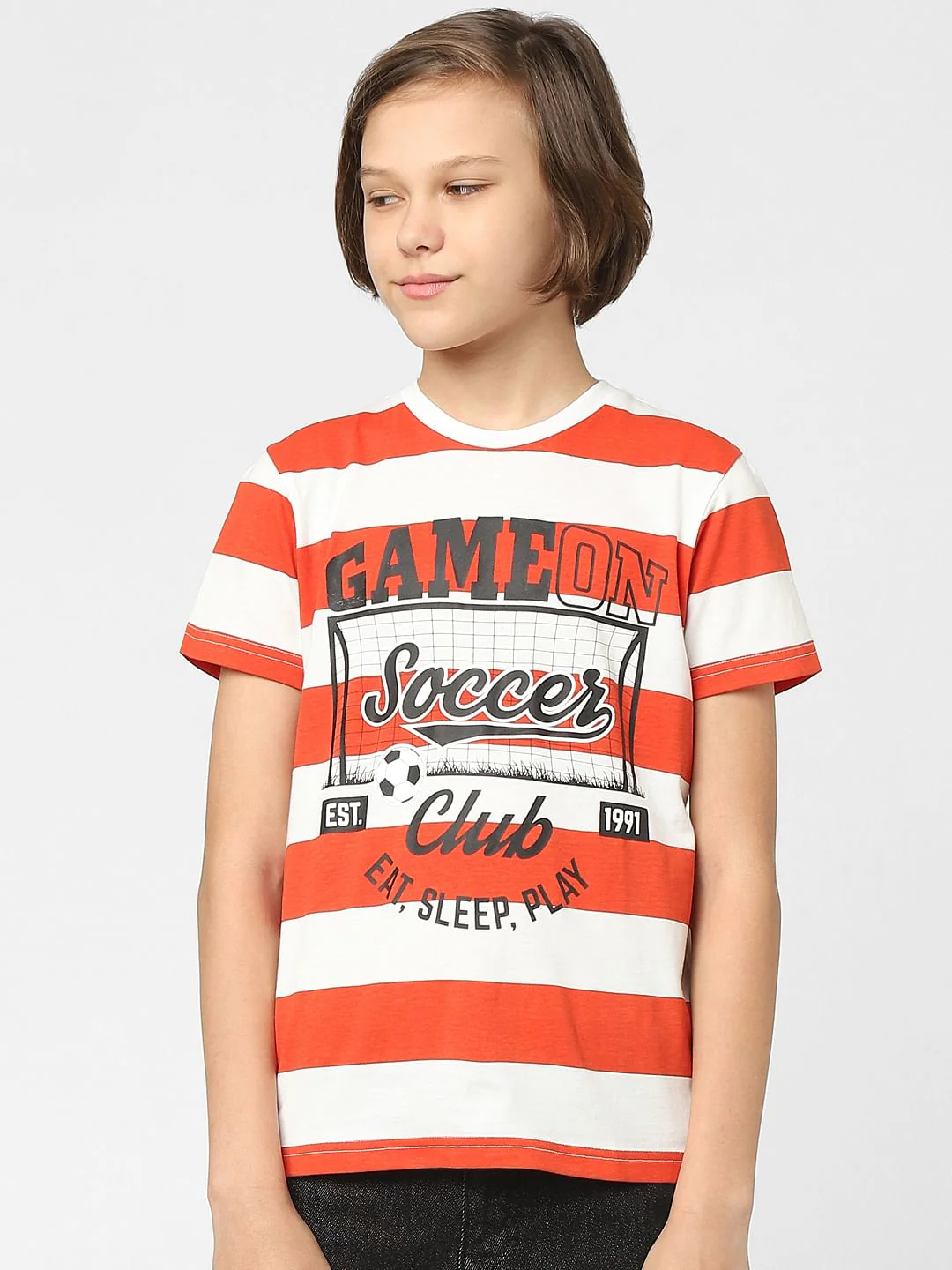 Boys Red Striped Crew Neck T-shirt - Image 2