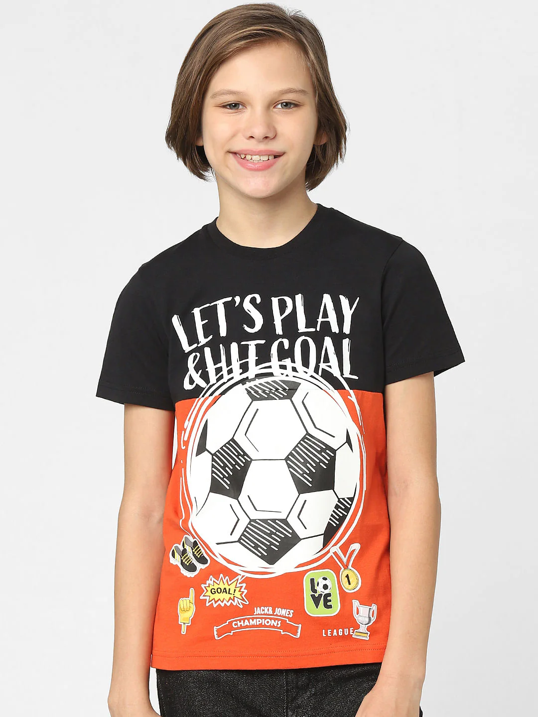 BOYS Red Colourblocked Crew Neck T-shirt - Image 2
